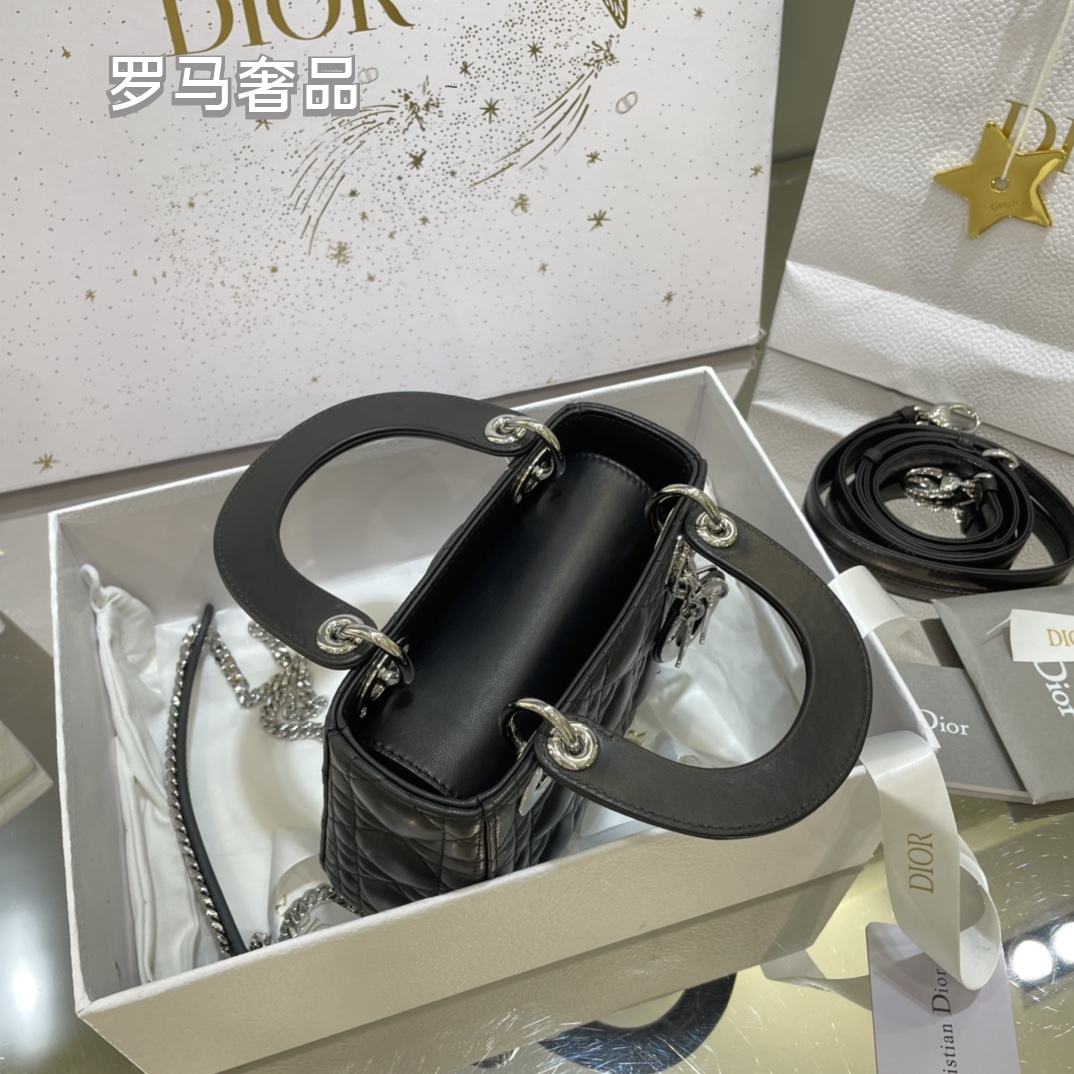 Lady Dior Micro Bag - Black Cannage Lambskin with Gold-Finish Metal Charms