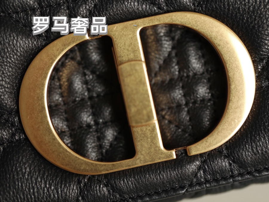 Dior Caro Bag in Black Cannage Calfskin with Gold-Tone CD Logo