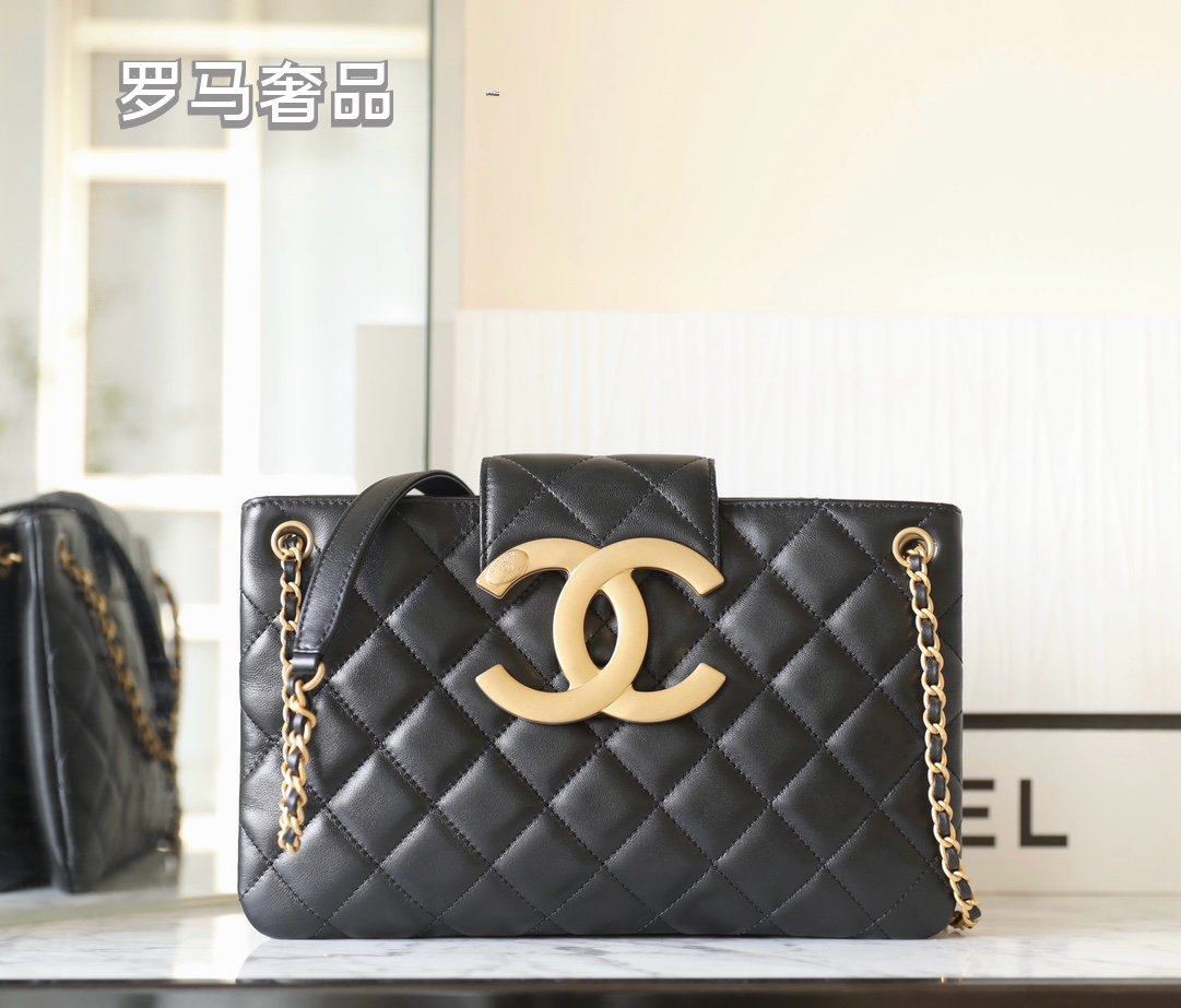 Chanel Black Quilted Leather Flap Bag with Large Gold CC Logo