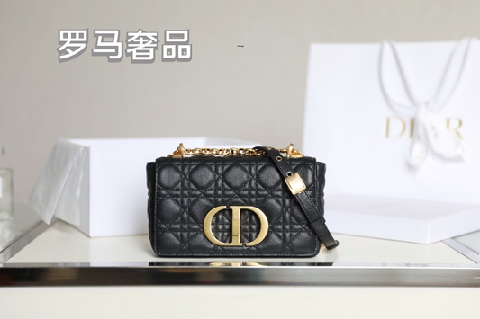 Dior Caro Bag in Black Cannage Calfskin with Gold-Tone CD Logo
