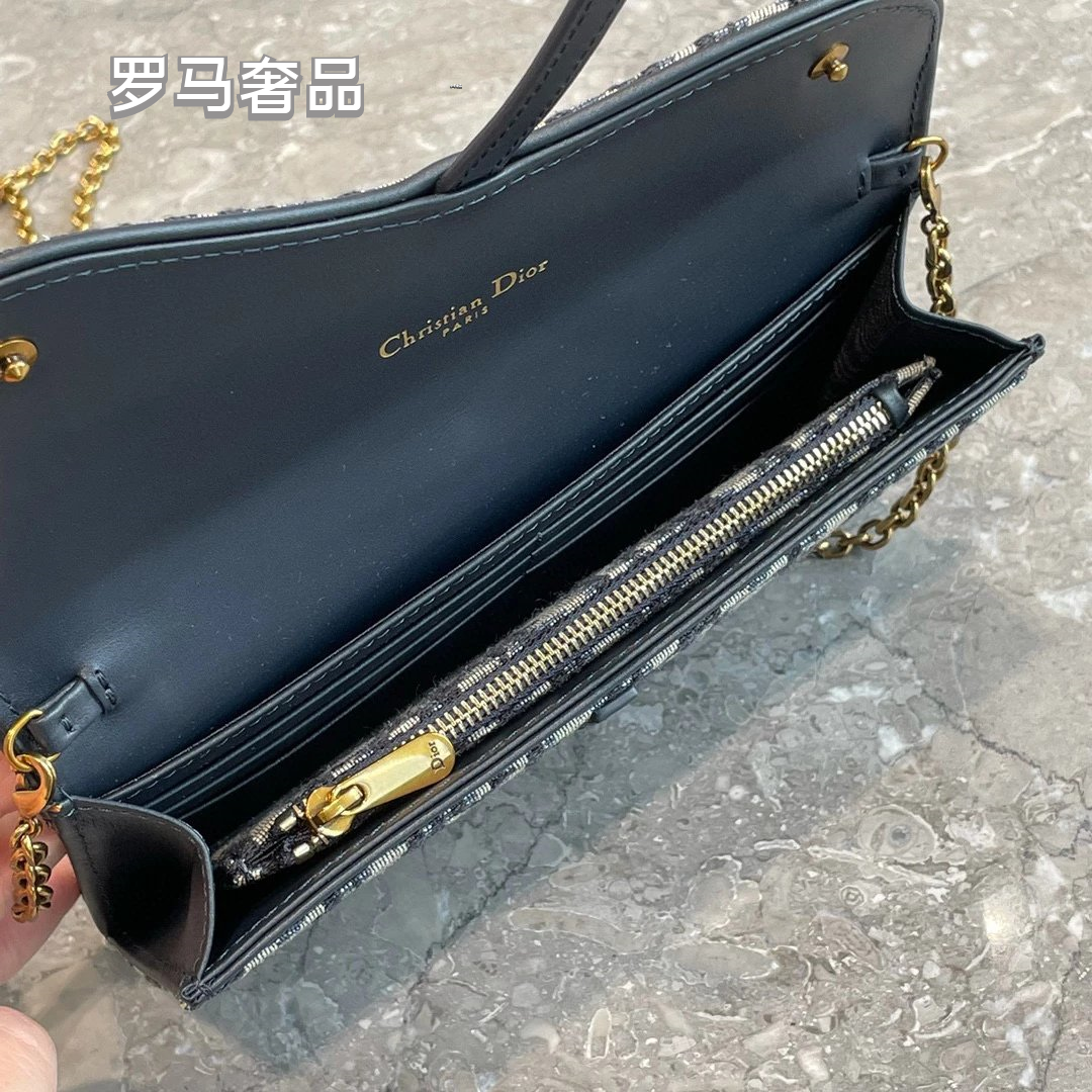 Dior Saddle Wallet on Chain Blue Dior Oblique Jacquard