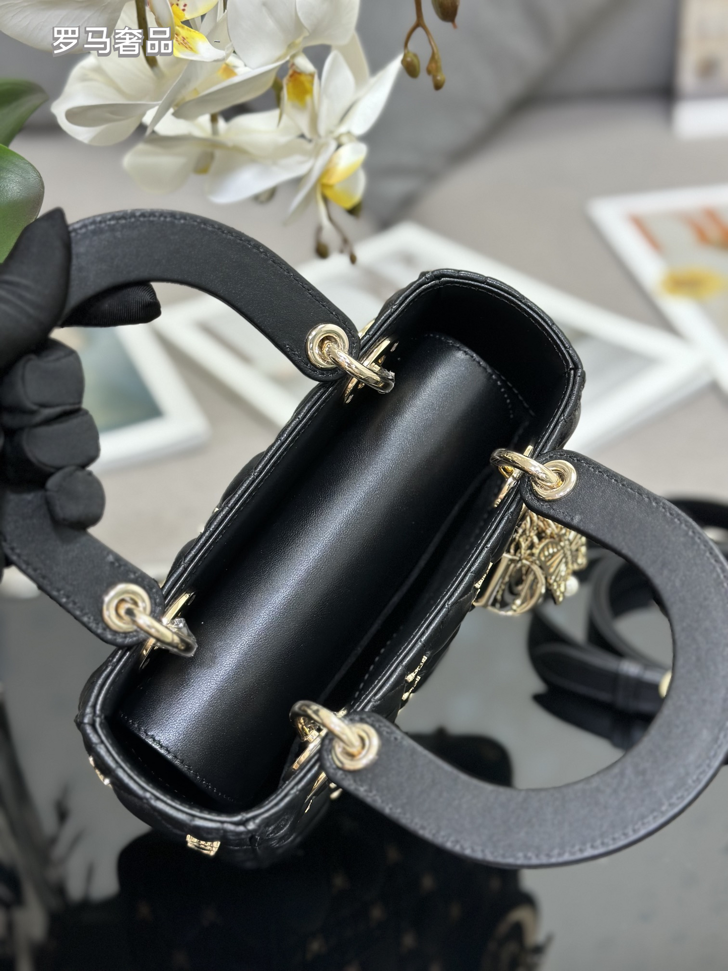 Lady Dior Small Handbag - Black Quilted Leather with Butterfly Embellishments