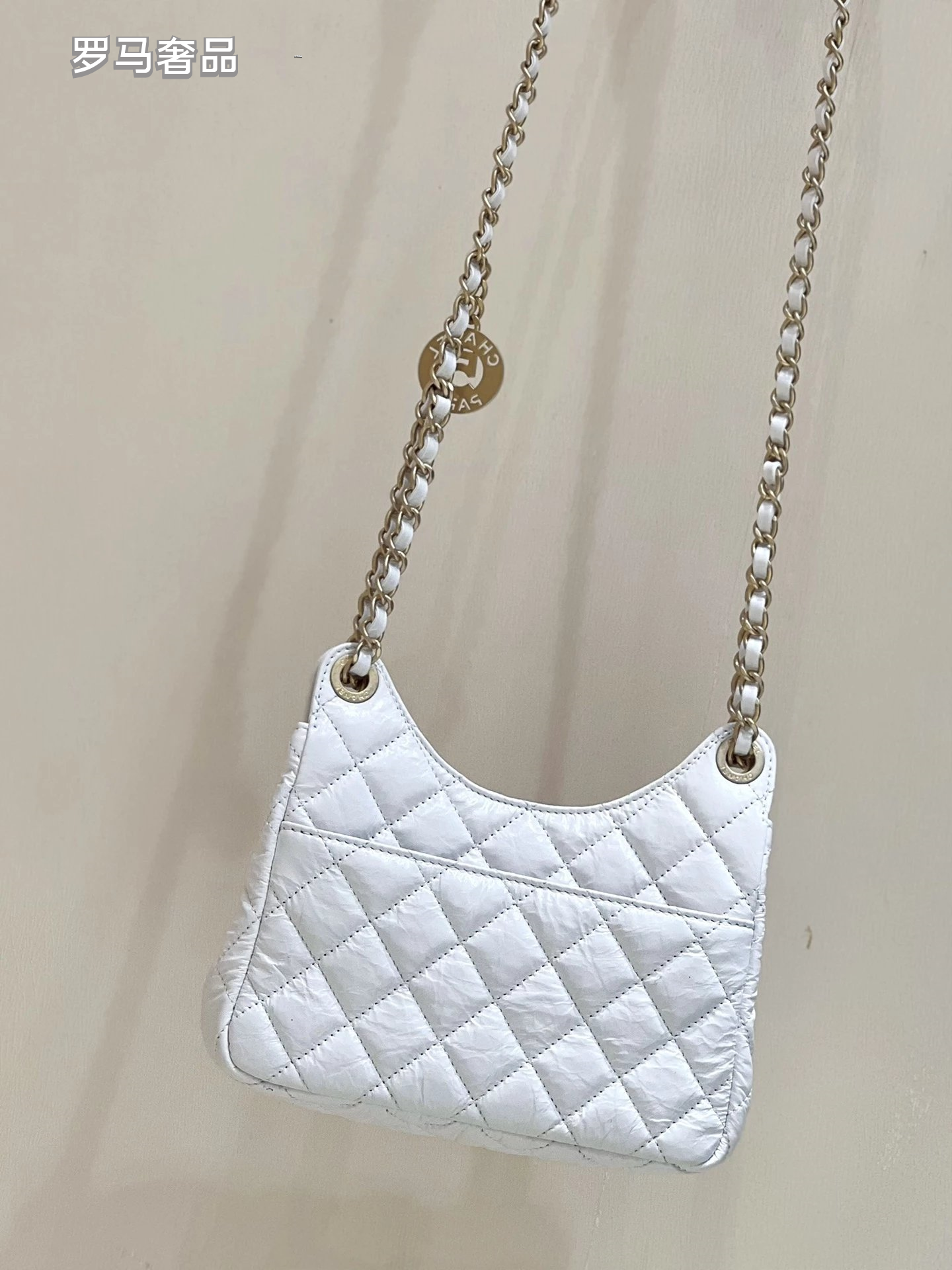 Chanel Small Hobo Bag White Quilted Lambskin Gold-Tone Metal Handbag