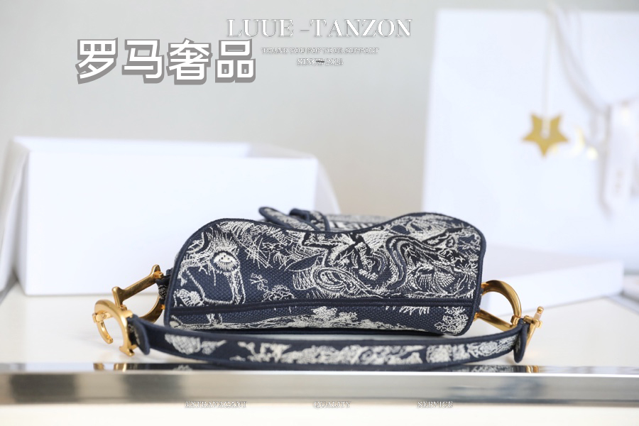 Christian Dior Saddle Bag - Black and White Toile de Jouy Embroidery