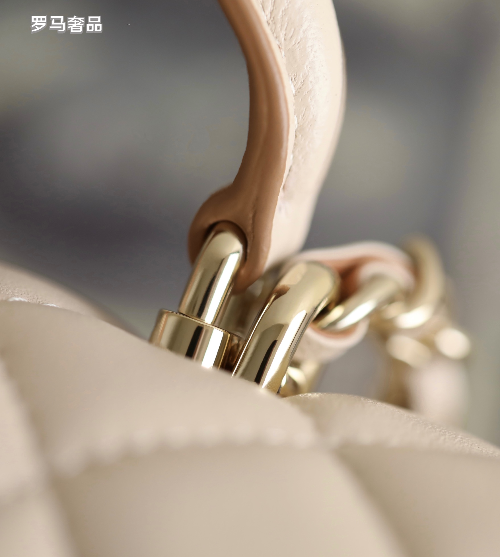 Chanel Small Beige Quilted Lambskin Top Handle Flap Bag with Gold Hardware