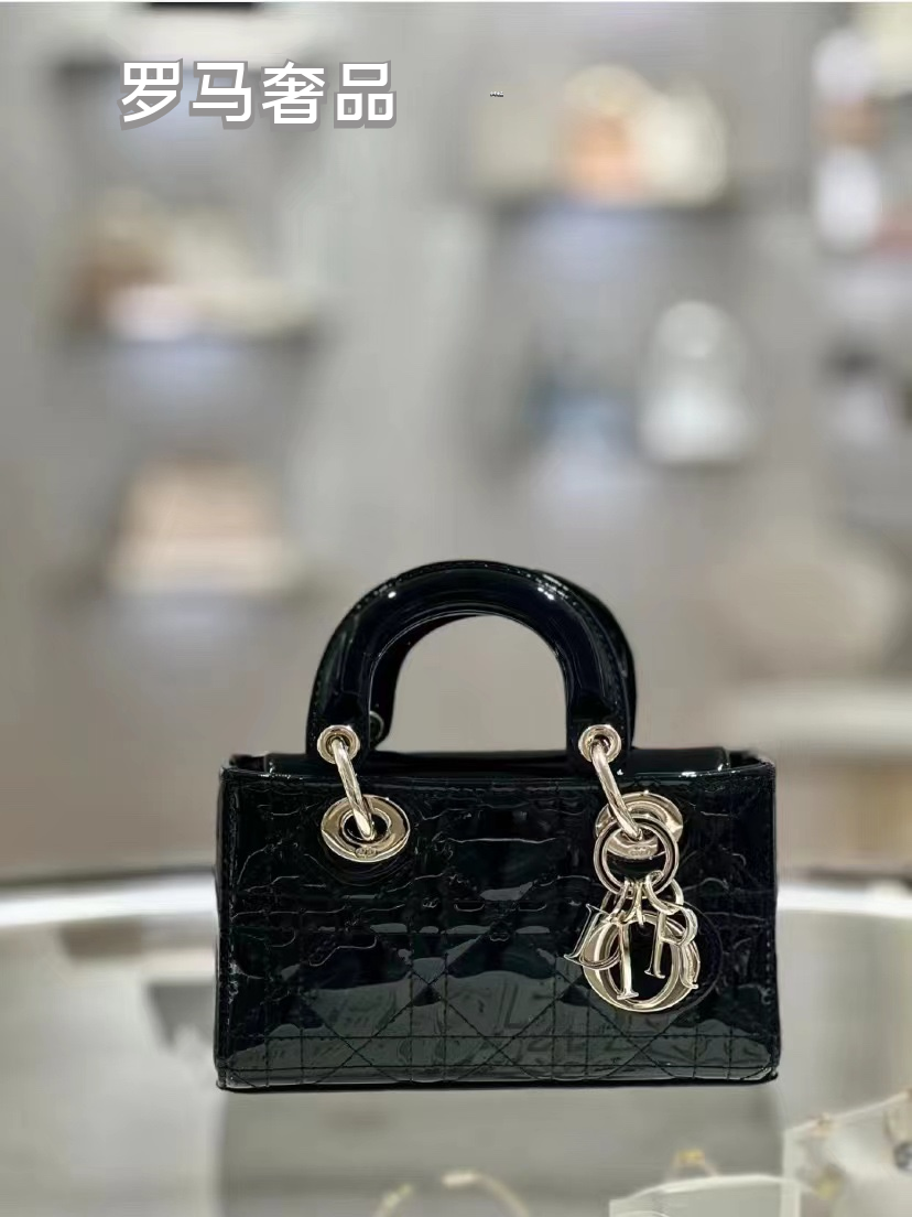 Lady Dior Joy Micro Bag - Cannage Lambskin & Patent Leather Handbags
