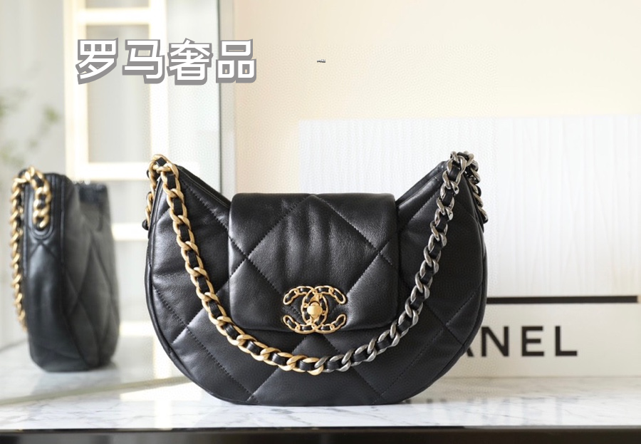 Chanel 19 Large Hobo Bag - Black Quilted Lambskin Leather with Gold-Tone Hardware