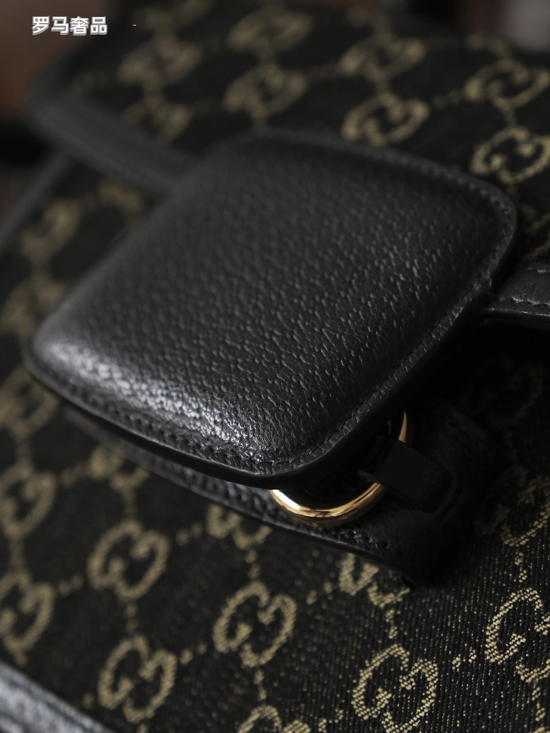 Gucci Vintage Monogram Canvas Shoulder Bag with Gold Horsebit Buckle