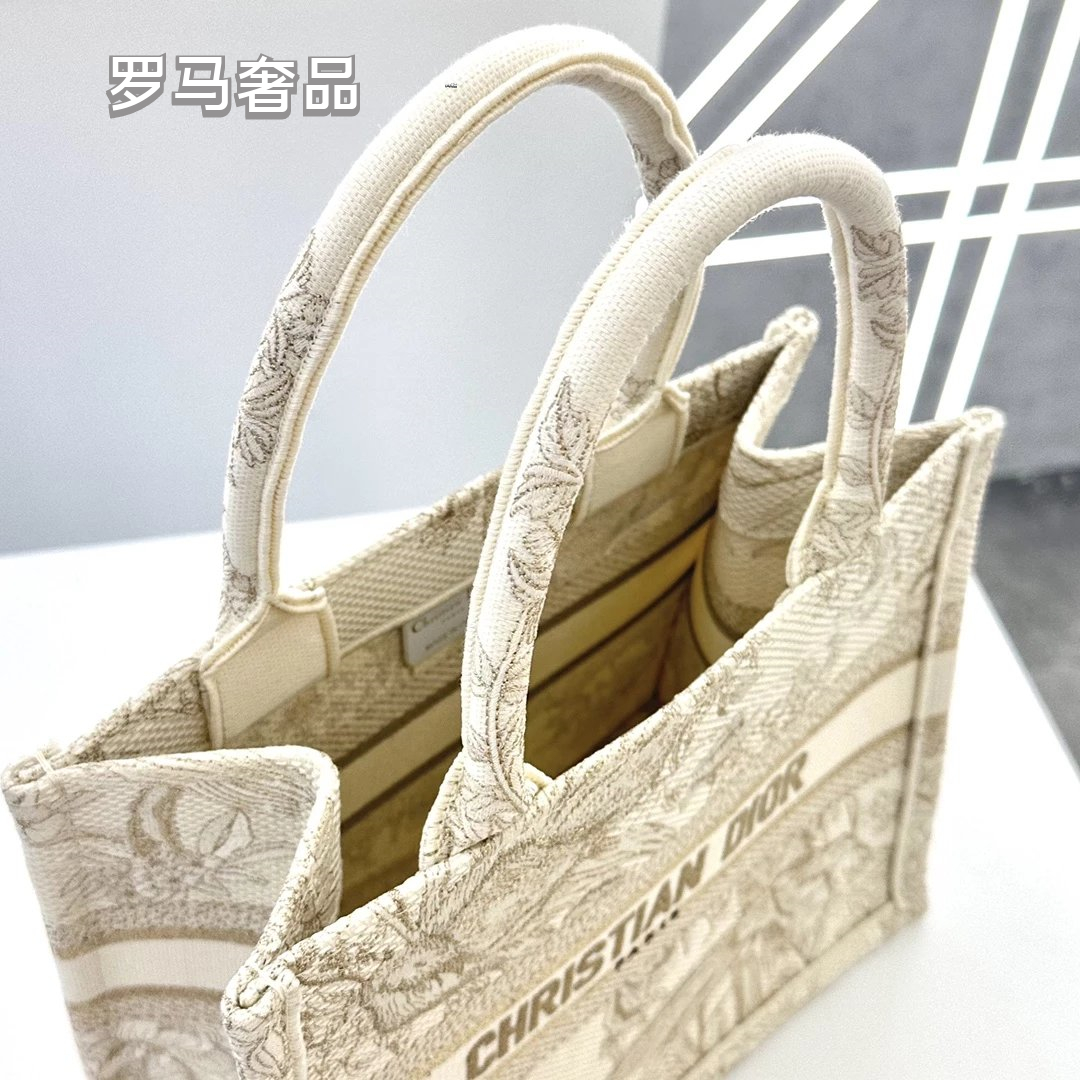 Dior Beige Embroidered Canvas Tote Bag Floral Tapestry Large Handbag