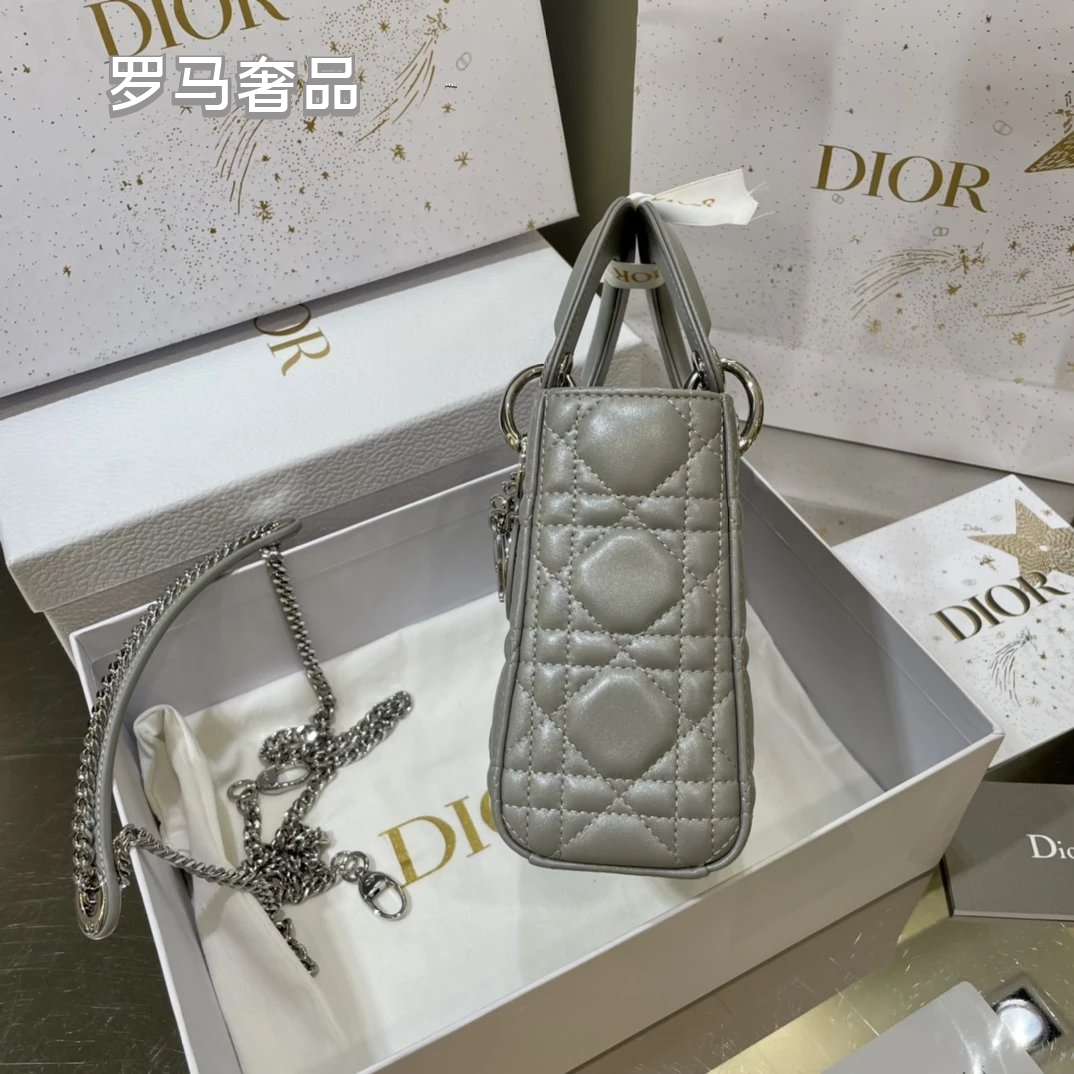 Christian Dior Lady Dior Mini Bag White Cannage Lambskin with Silver-Tone Hardware