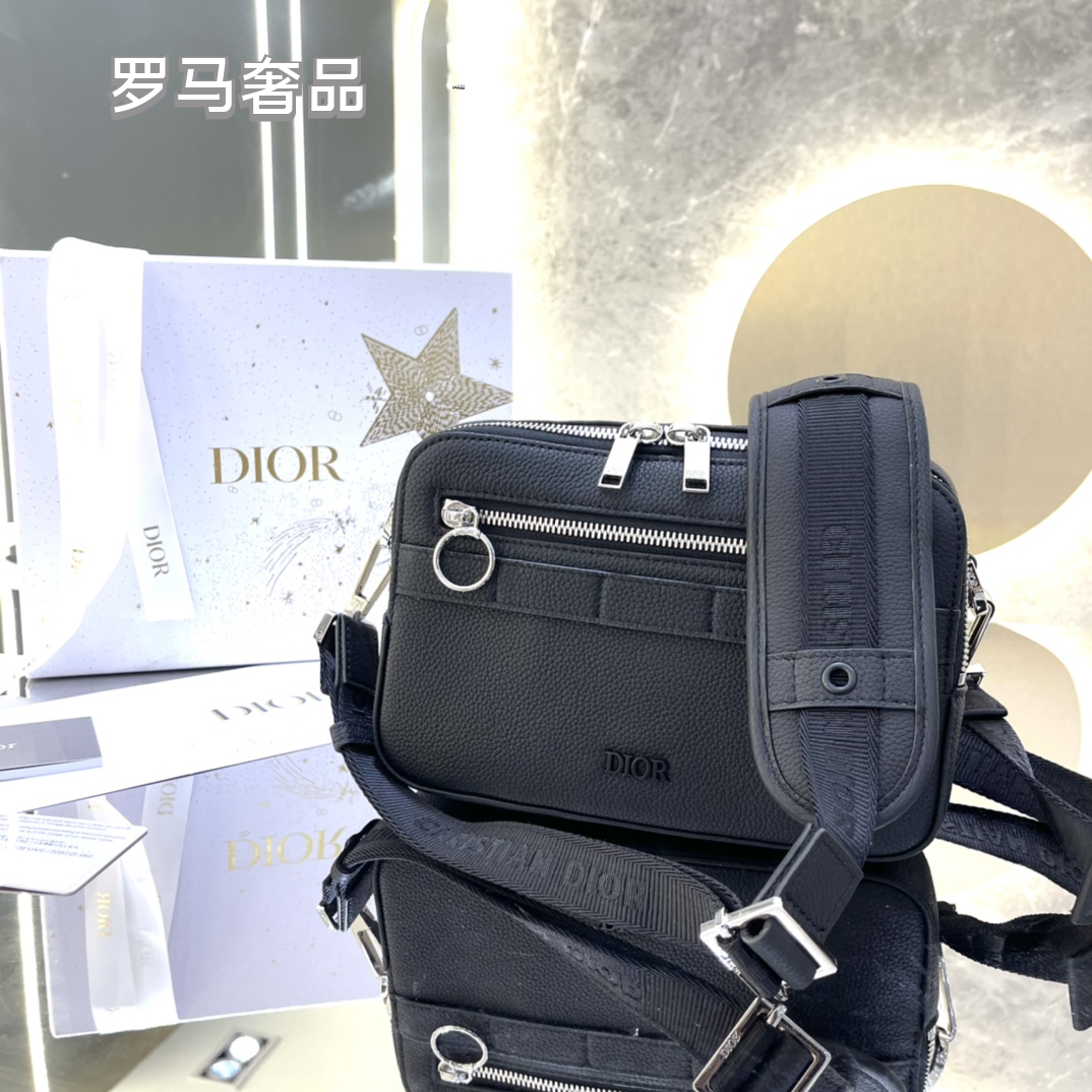 Dior Black Compact Utility Crossbody Bag with Adjustable Shoulder Strap