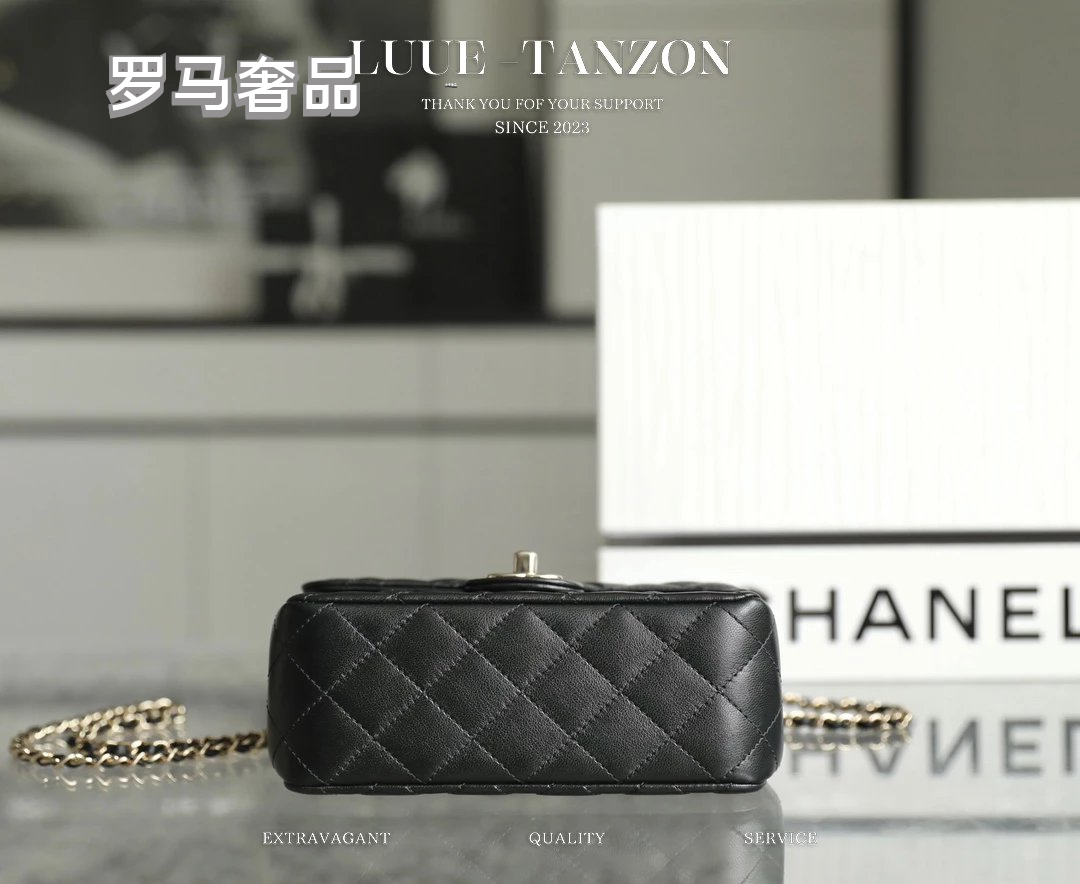 Chanel Mini Flap Bag with Top Handle - Black Quilted Lambskin Leather