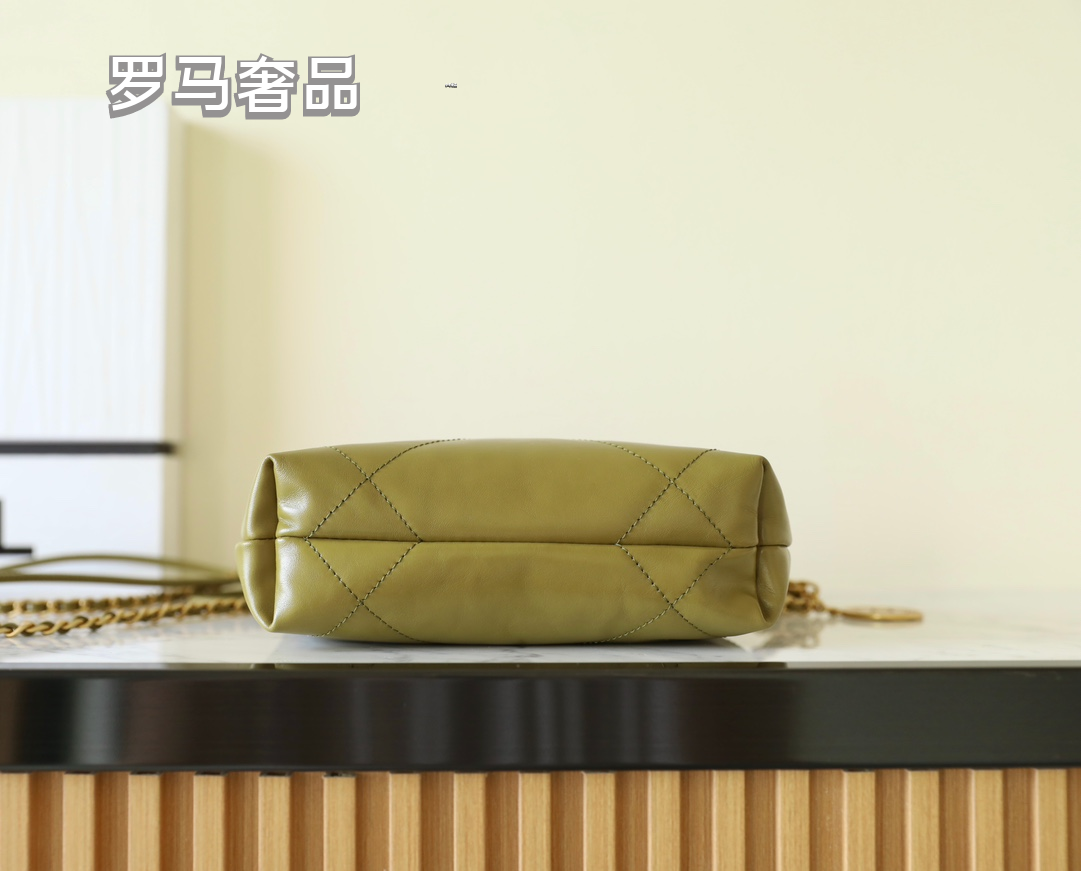 Chanel 22 Handbag in Olive Green Quilted Calfskin with Gold-Tone Hardware