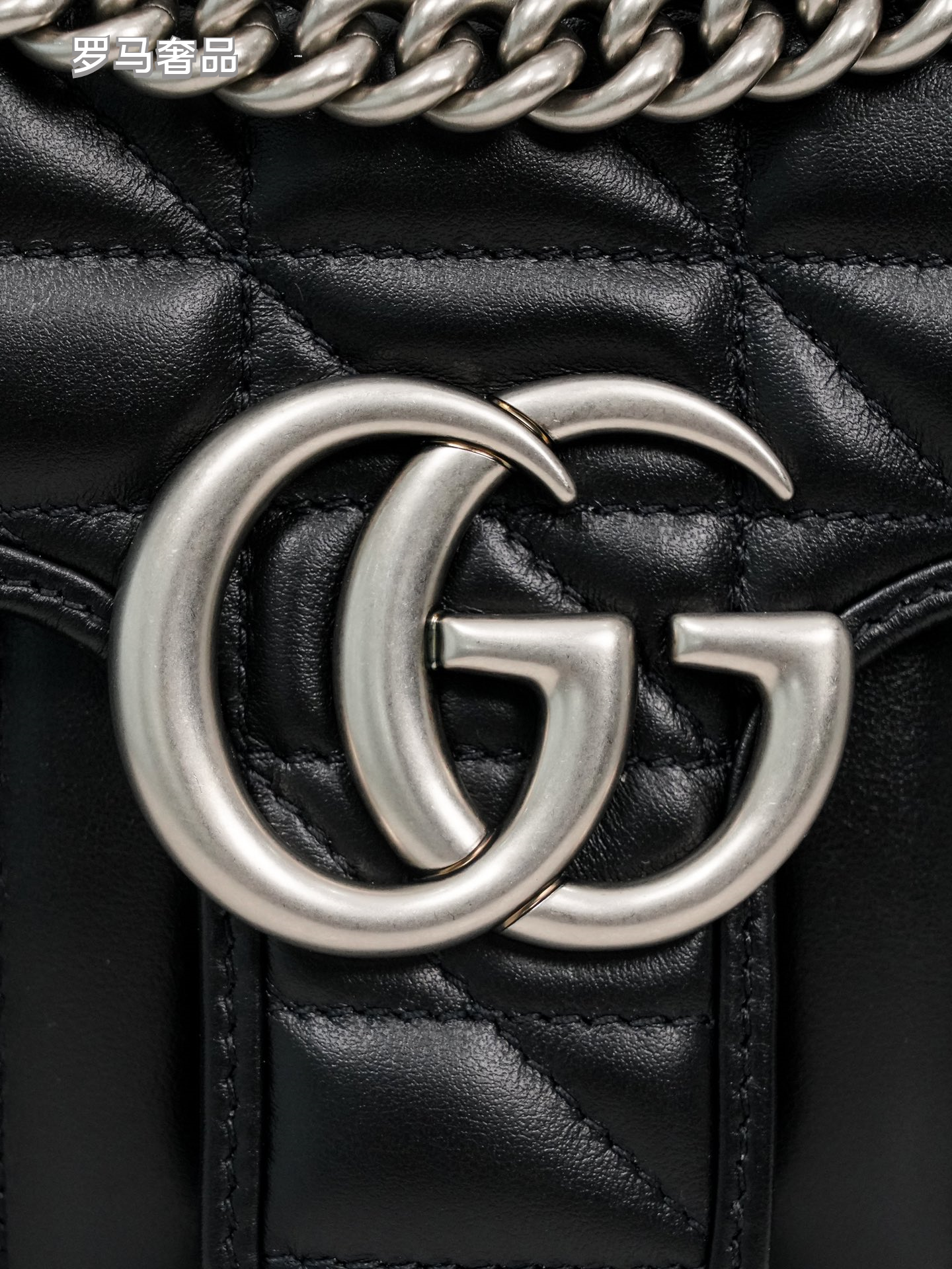 Gucci Black Quilted Leather Flap Shoulder Bag with Silver Chain Strap