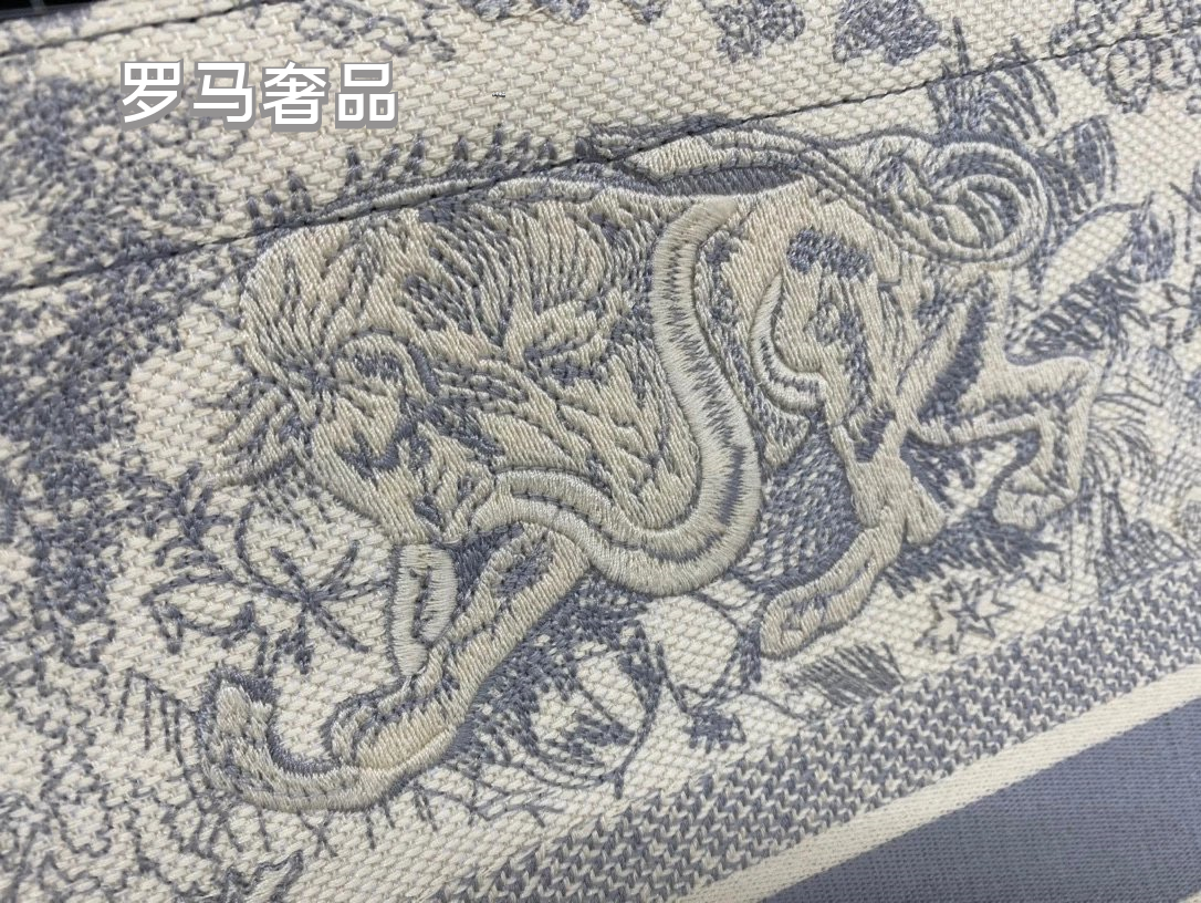 Dior Book Tote Bag Blue Toile de Jouy Embroidery