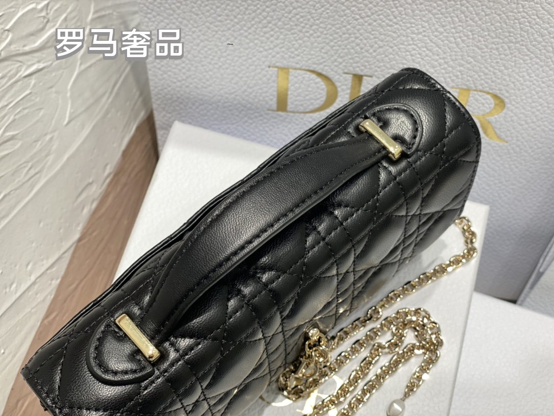 Christian Dior Lady Dior Pouch Black Cannage Lambskin Gold-Tone Hardware