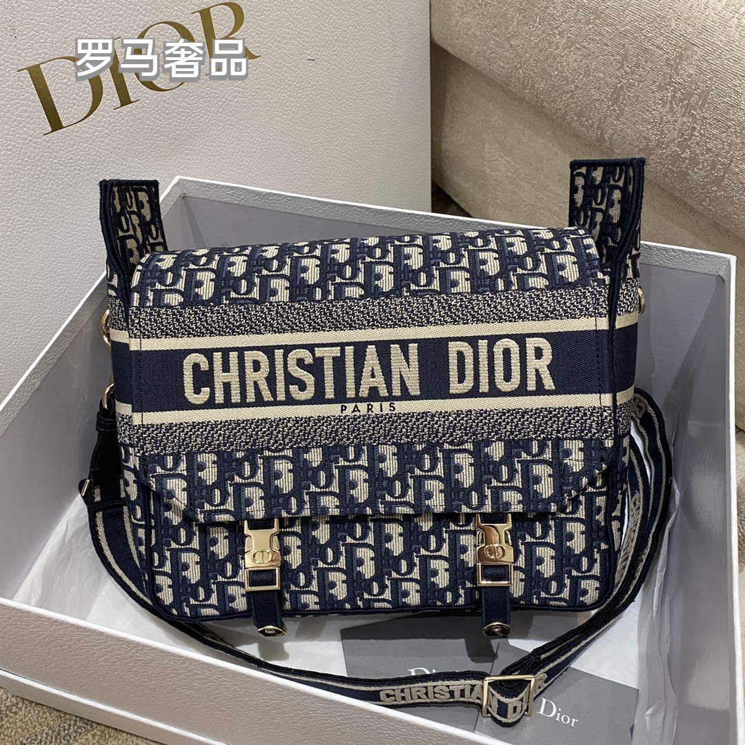 Christian Dior Blue Dior Oblique Embroidery DiorCamp Messenger Bag
