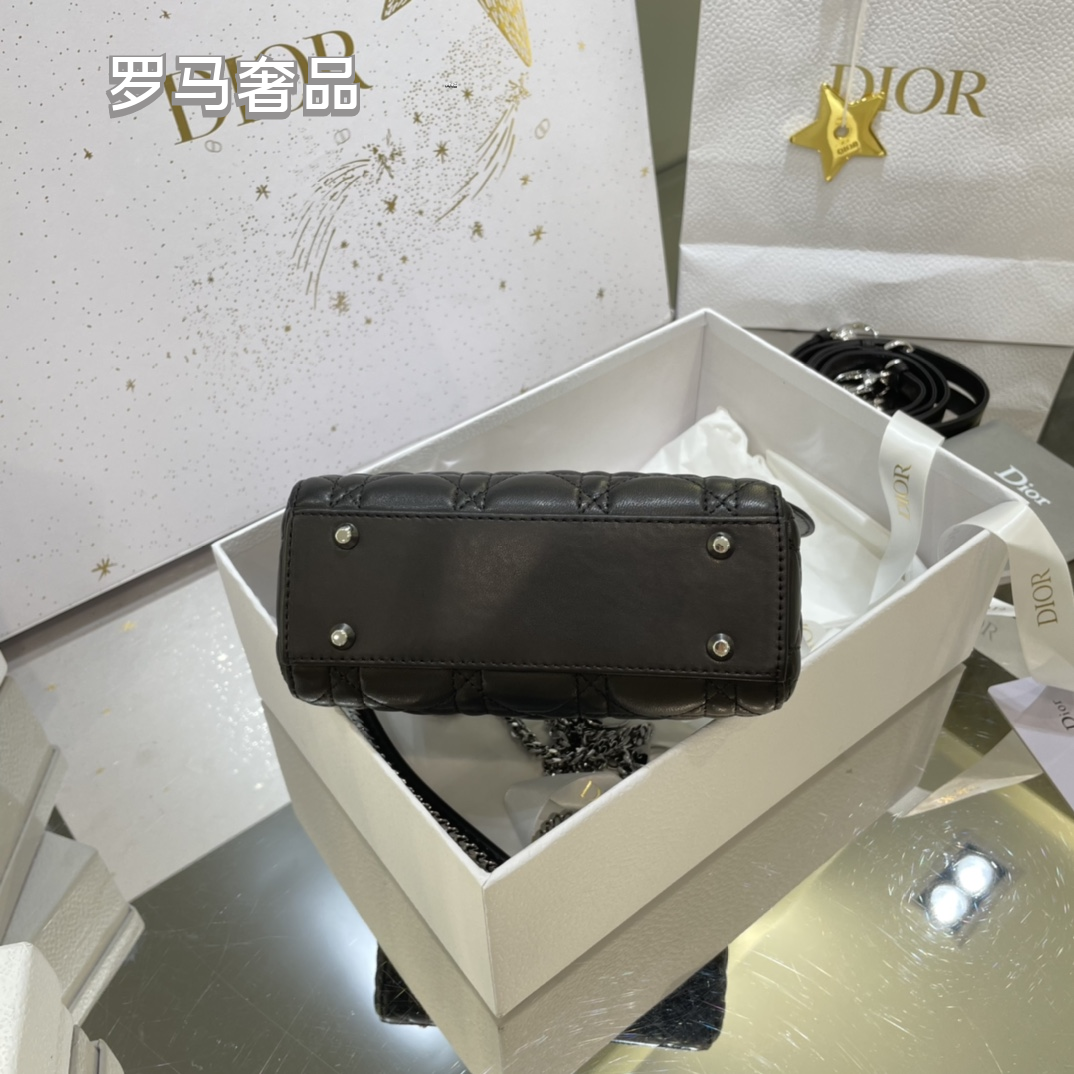 Lady Dior Micro Bag - Black Cannage Lambskin with Gold-Finish Metal Charms