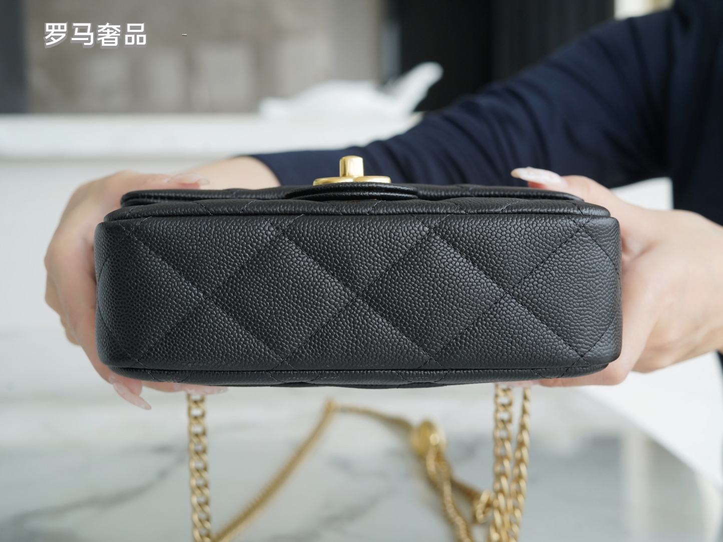 Chanel Quilted Leather Mini Flap Bag with Gold Heart Charm Chain - Black