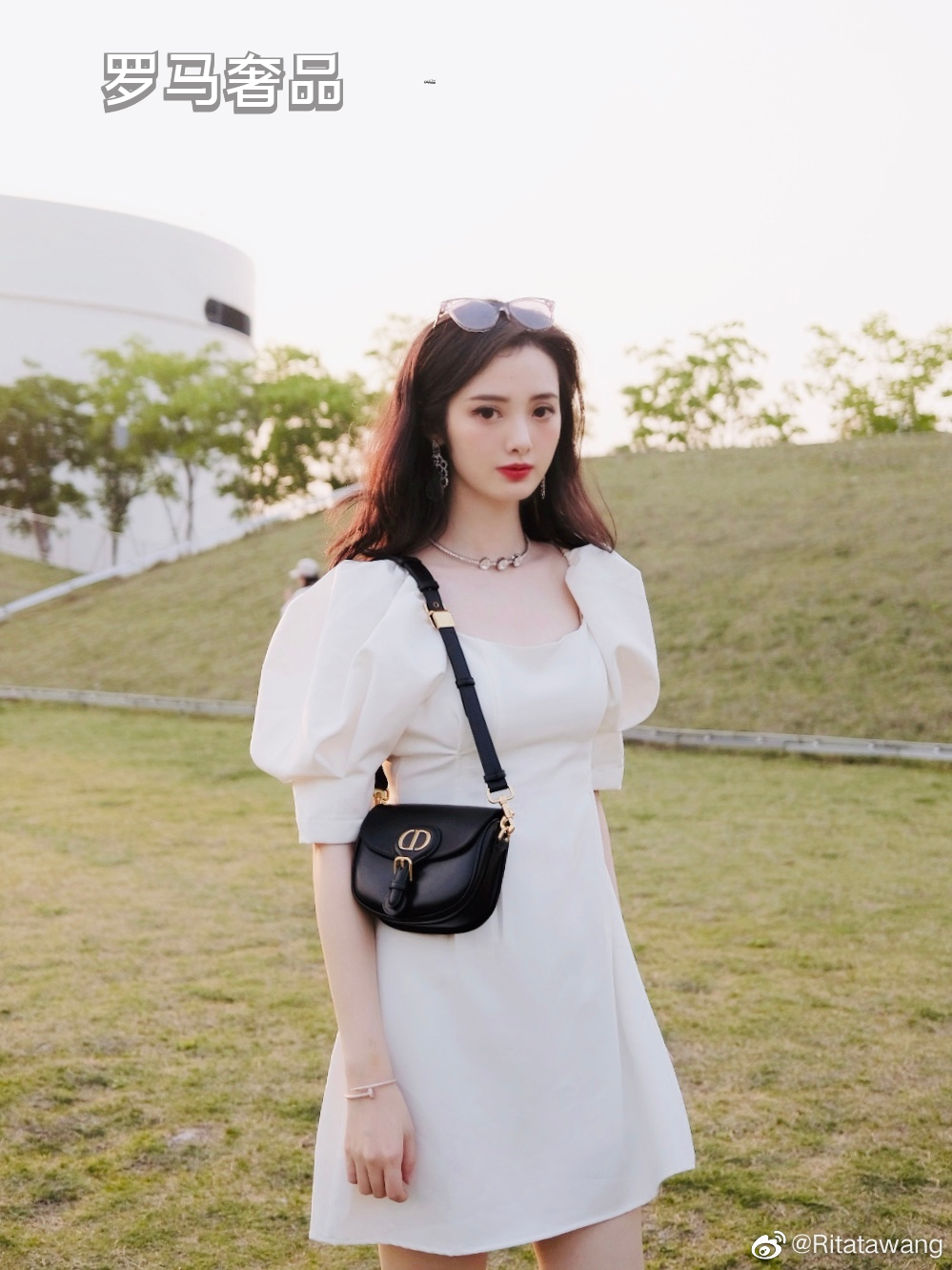 Dior Vintage Black Leather Shoulder Saddle Bag with Oval Metal Clasp