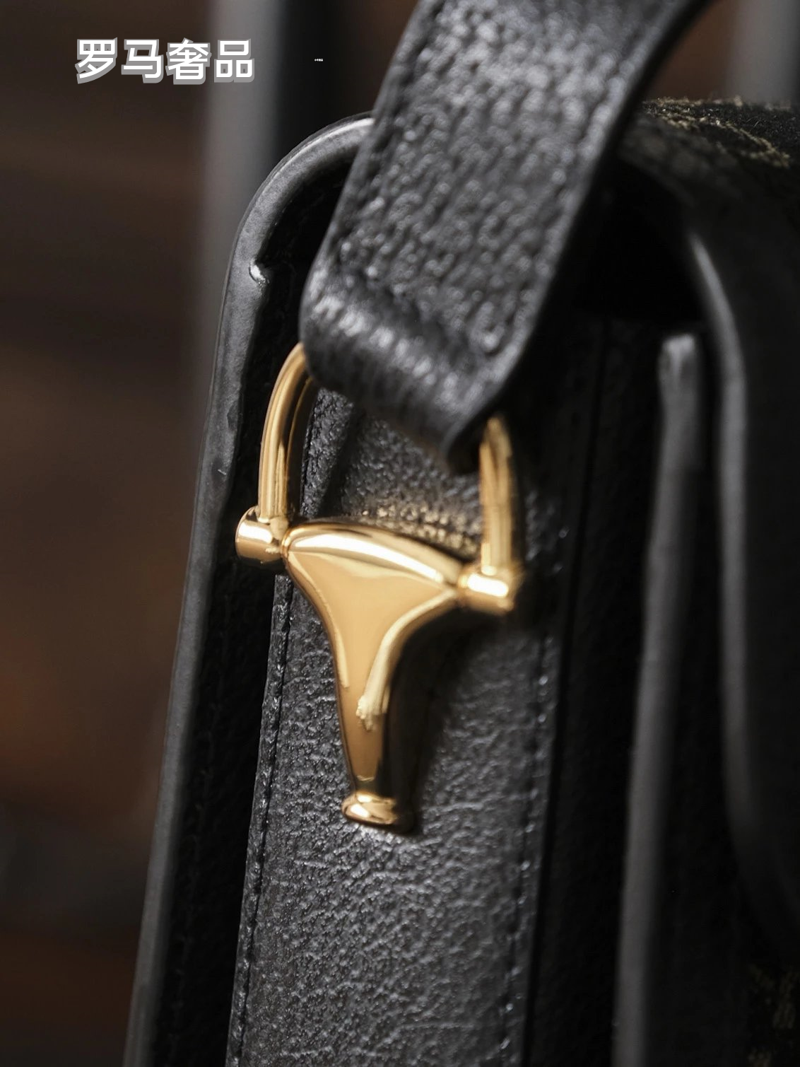 Gucci Vintage Monogram Canvas Shoulder Bag with Gold Horsebit Buckle