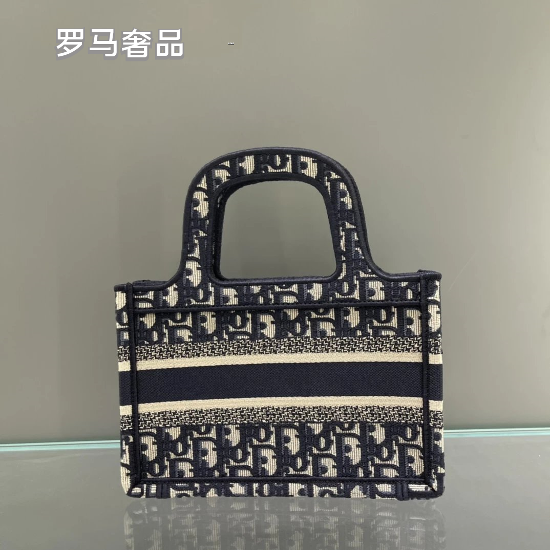 Dior Vintage Blue Monogram Canvas Mini Tote Bag with Top Handle