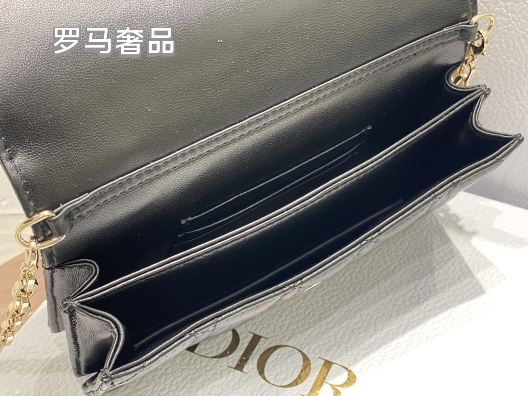 Christian Dior Lady Dior Pouch Black Cannage Lambskin Gold-Tone Hardware