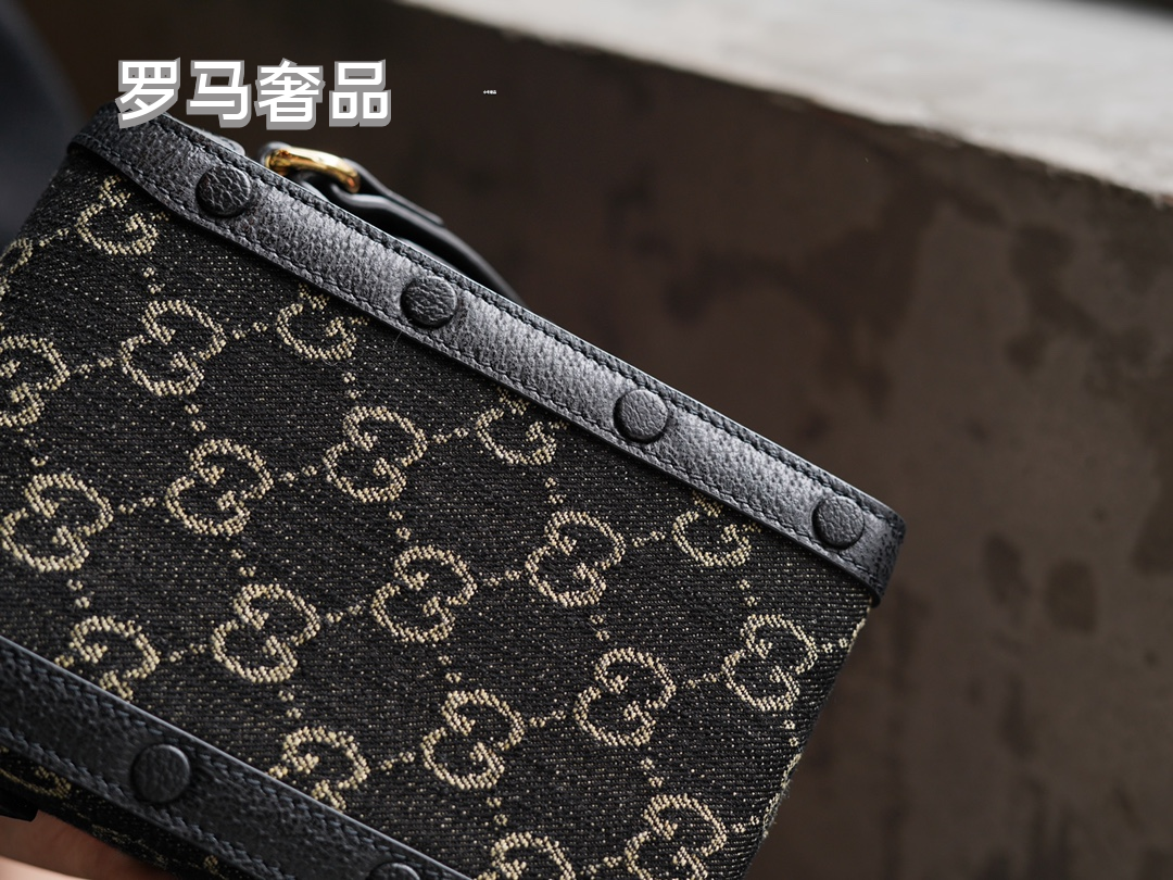 Gucci Vintage Monogram Canvas Mini Crossbody Bag with Gold Metal Clasp