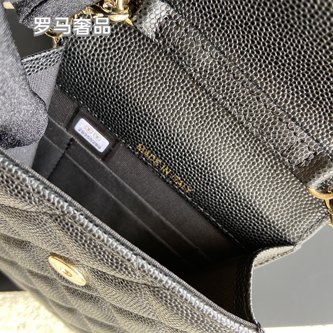 Women's Black Quilted Phone Crossbody Bag with Matching Airpods Pouch and Chain Strap