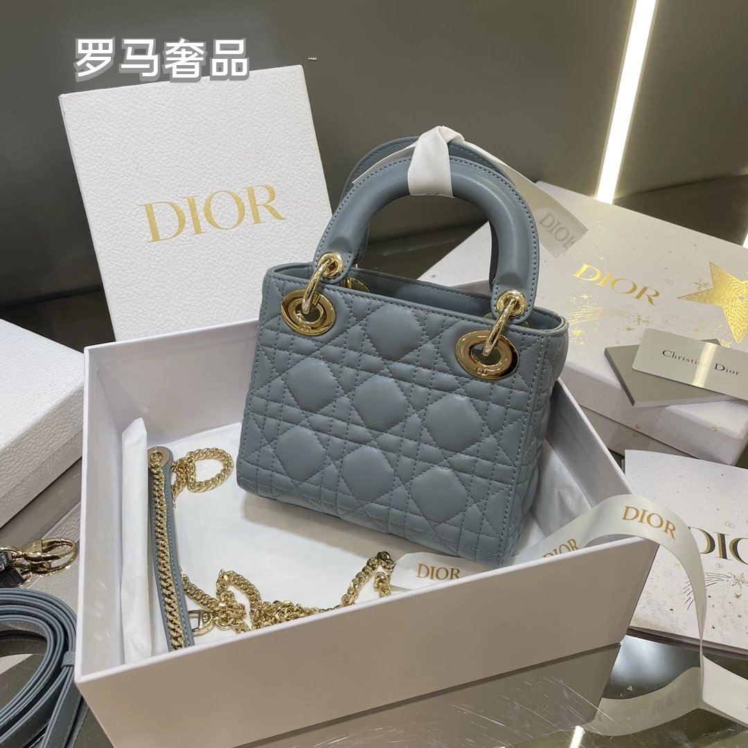 Dior Classic White Quilted Leather Mini Top Handle Bag with Silver Hardware