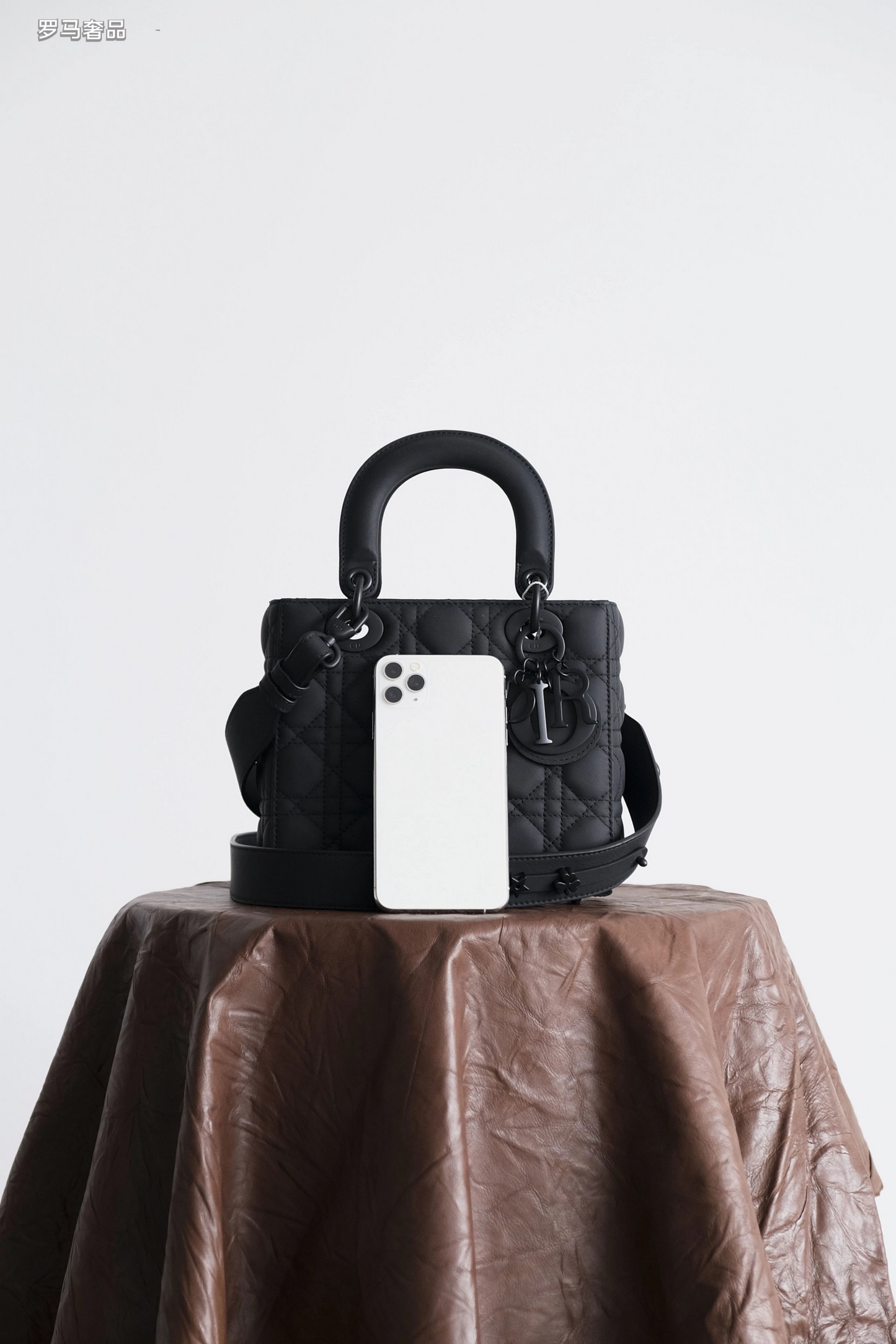 Lady Dior Style Ultra Matte Black Quilted Handbag with Shoulder Strap