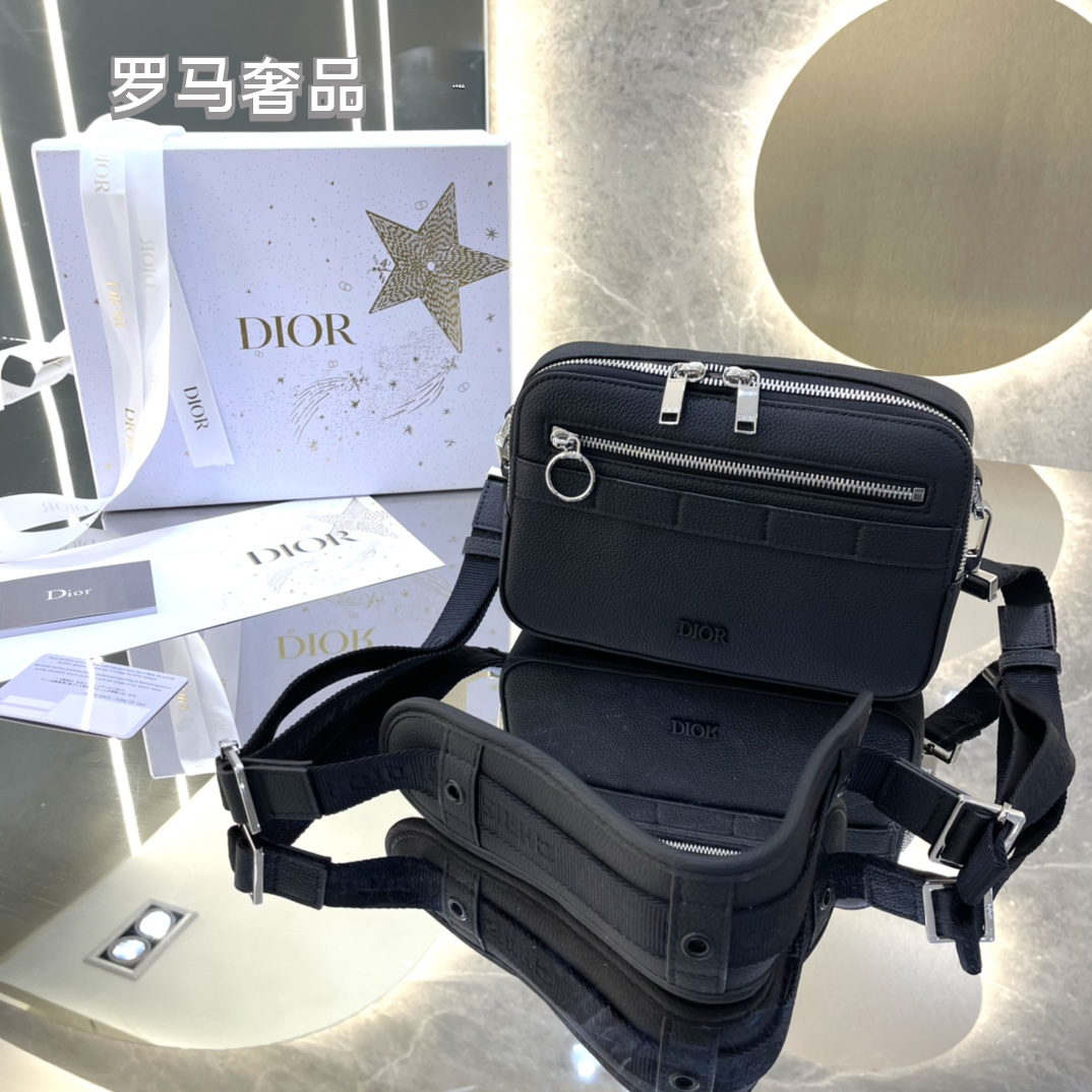 Dior Safari Messenger Bag Black Grained Calfskin Crossbody
