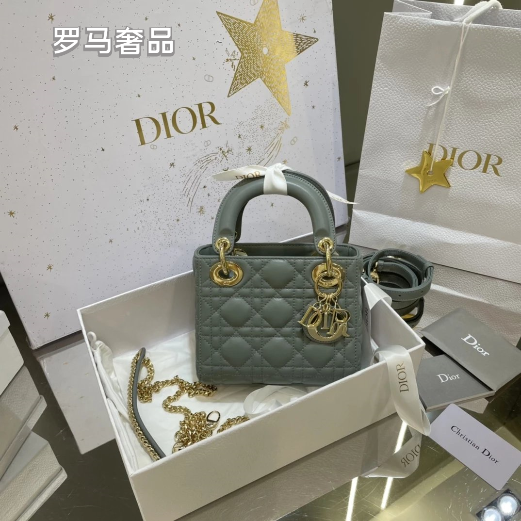 Christian Dior Lady Dior Mini Bag White Cannage Lambskin with Silver-Tone Hardware