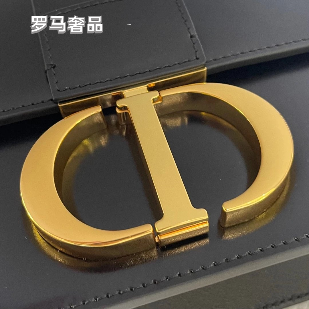 Christian Dior 30 Montaigne Bag in Black Smooth Calfskin with Gold-Finish CD Clasp