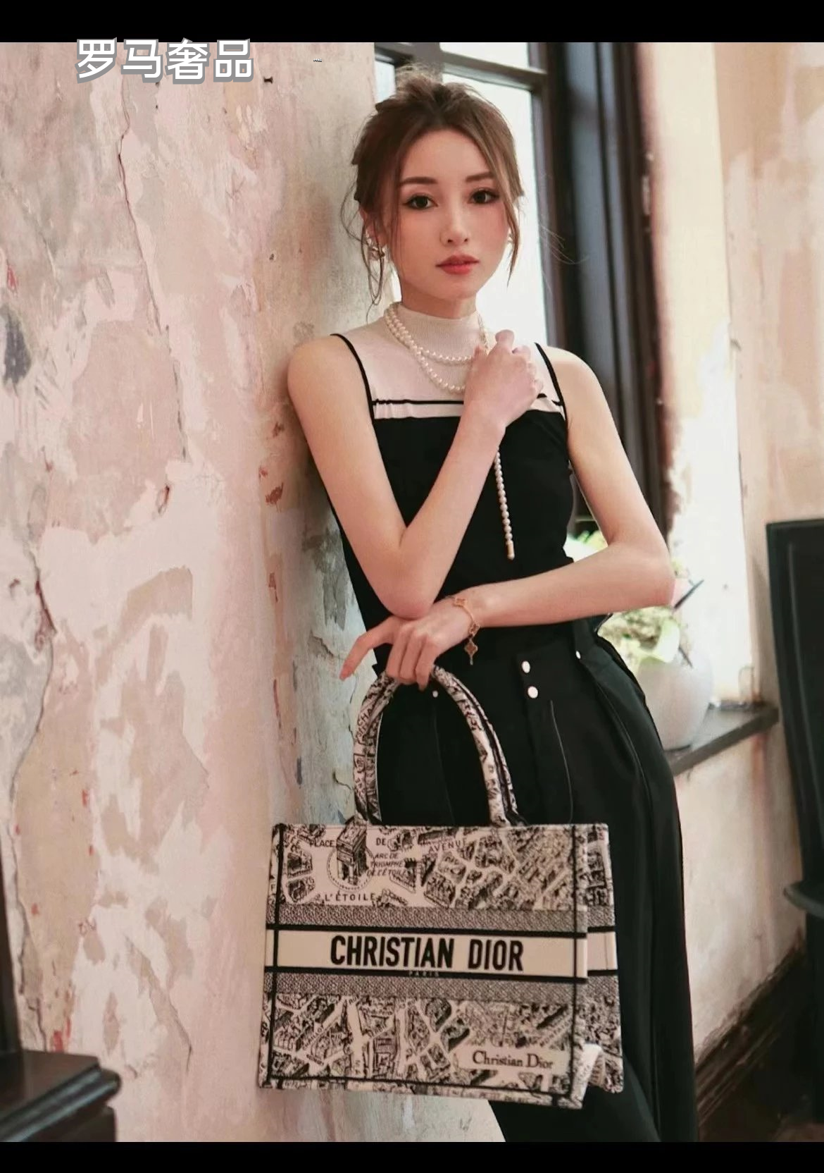 Dior Black and White Paris Street Map Embroidered Canvas Tote Bag