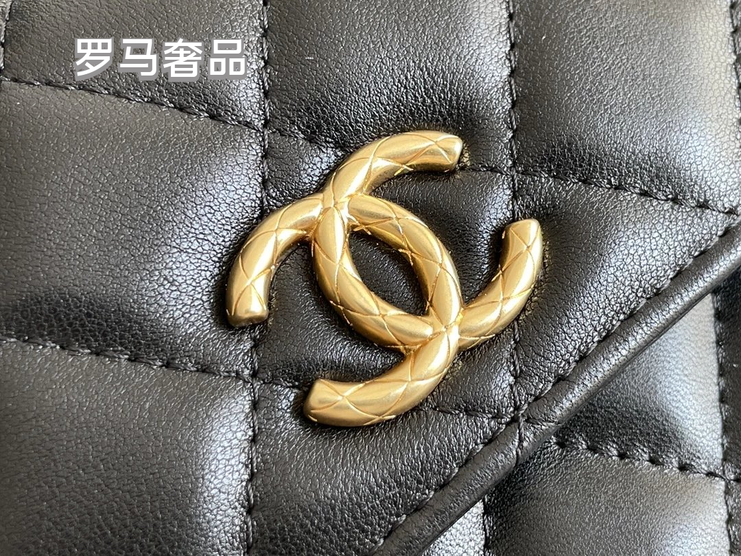 Dark Green Quilted Leather Mini Flap Bag with Gold-Tone Chain and Logo
