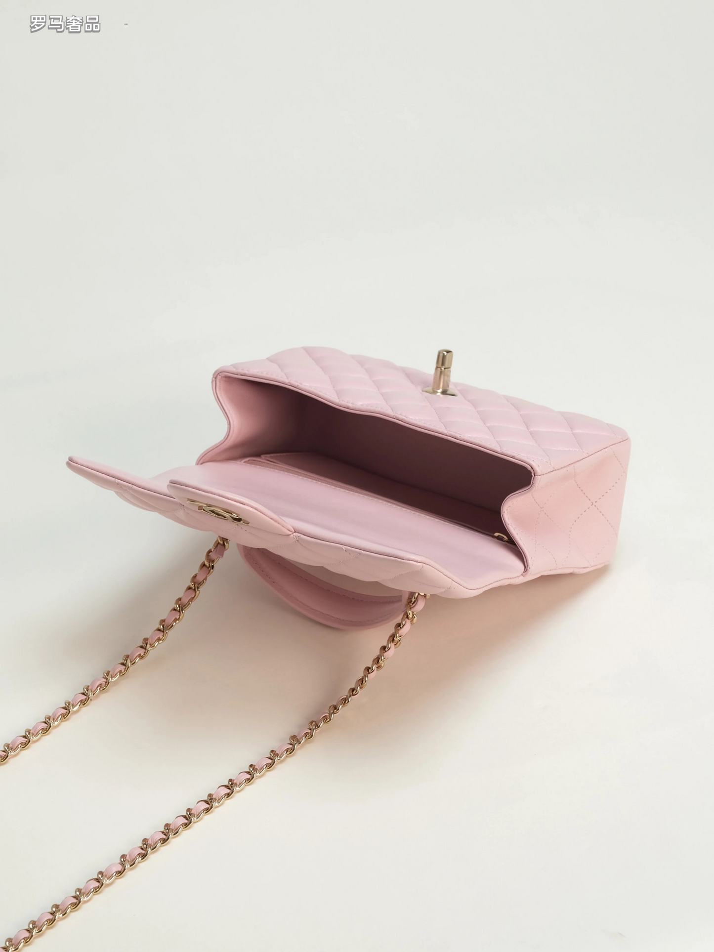 Pink Quilted Top Handle Handbag with Gold-Tone Chain Strap