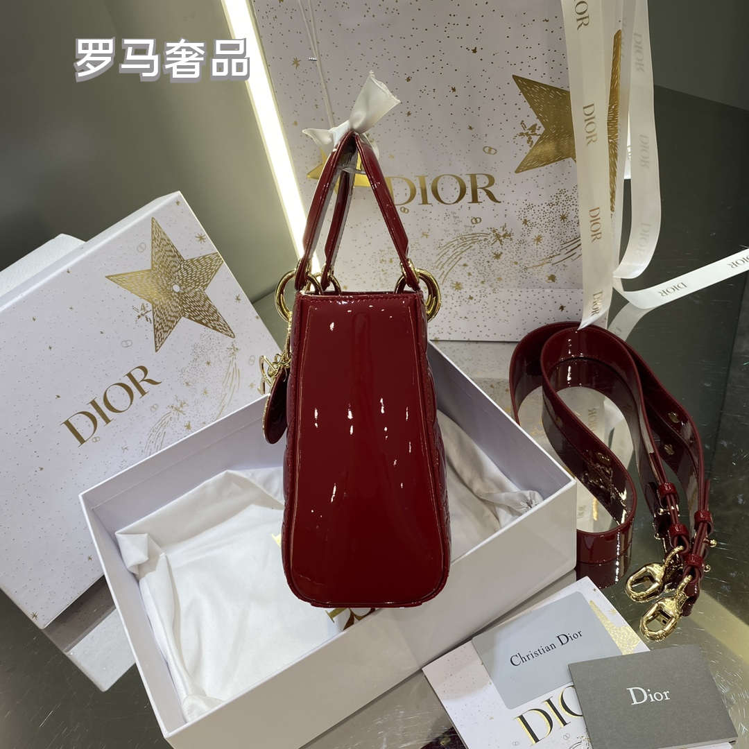 Christian Dior Micro Lady Dior Bag - Red Cannage Patent Calfskin with Gold-Finish Metal