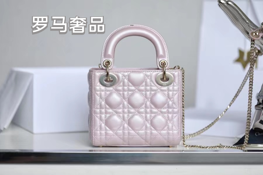 Lady Dior Mini Bag - Quilted Cannage Lambskin - Silver & Pale Pink
