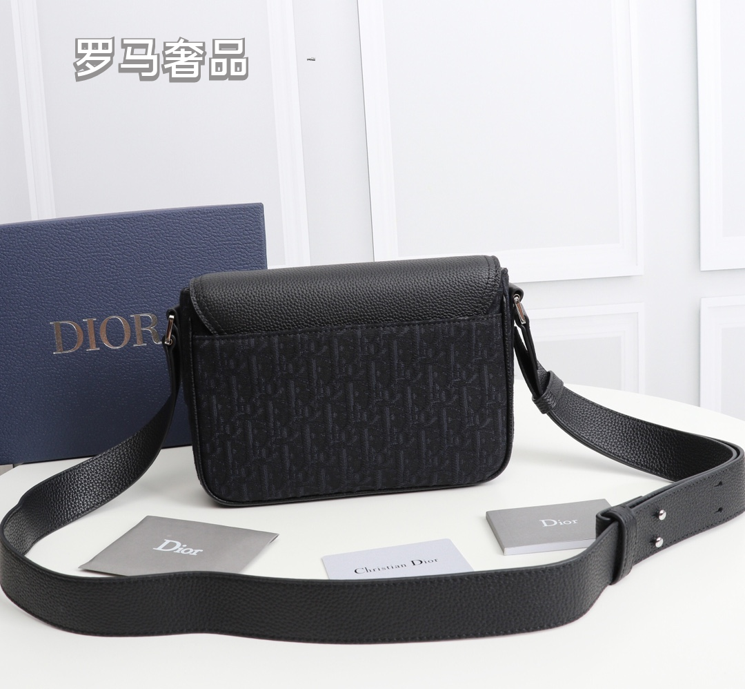 Dior Messenger Bag with Black Leather Flap and Oblique Jacquard Canvas