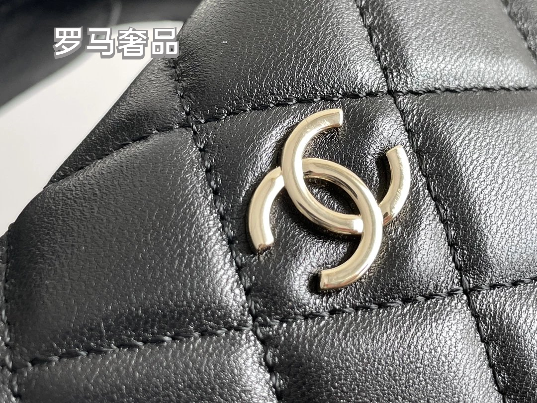 Chanel Quilted Lambskin Small Round Hobo Bag - Black with Gold-Tone Hardware