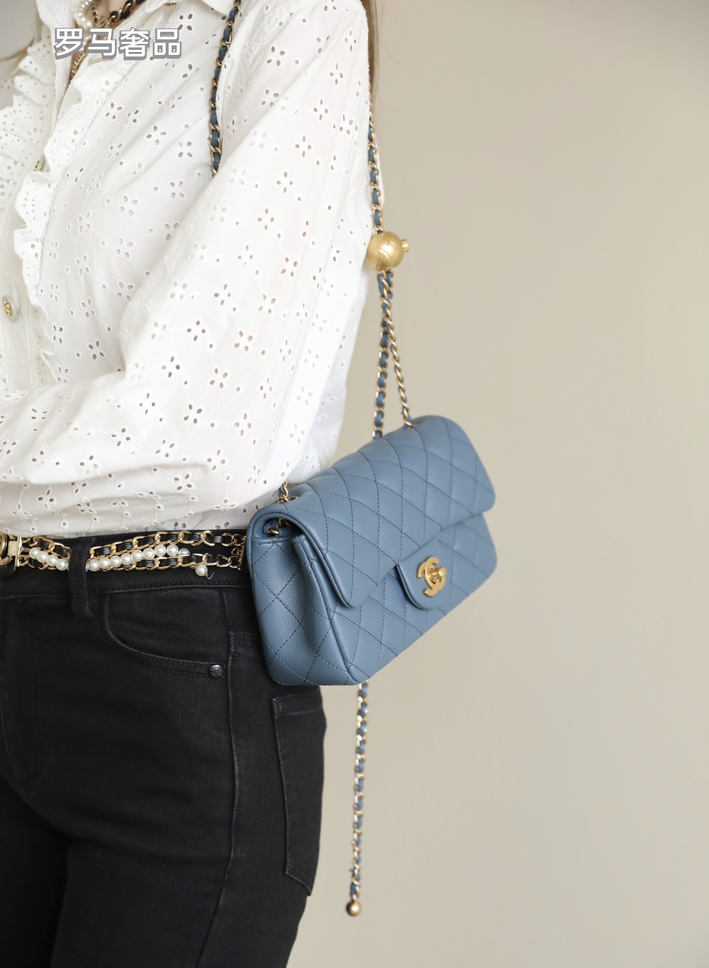 Chanel Mini Flap Bag Blue Quilted Lambskin Gold-Tone Hardware
