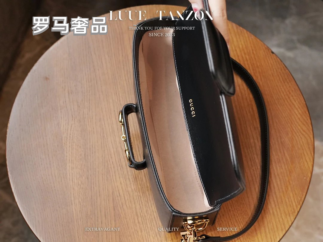 Luxury Black Leather Shoulder Bag with Gold Horsebit Hardware and Chain Strap