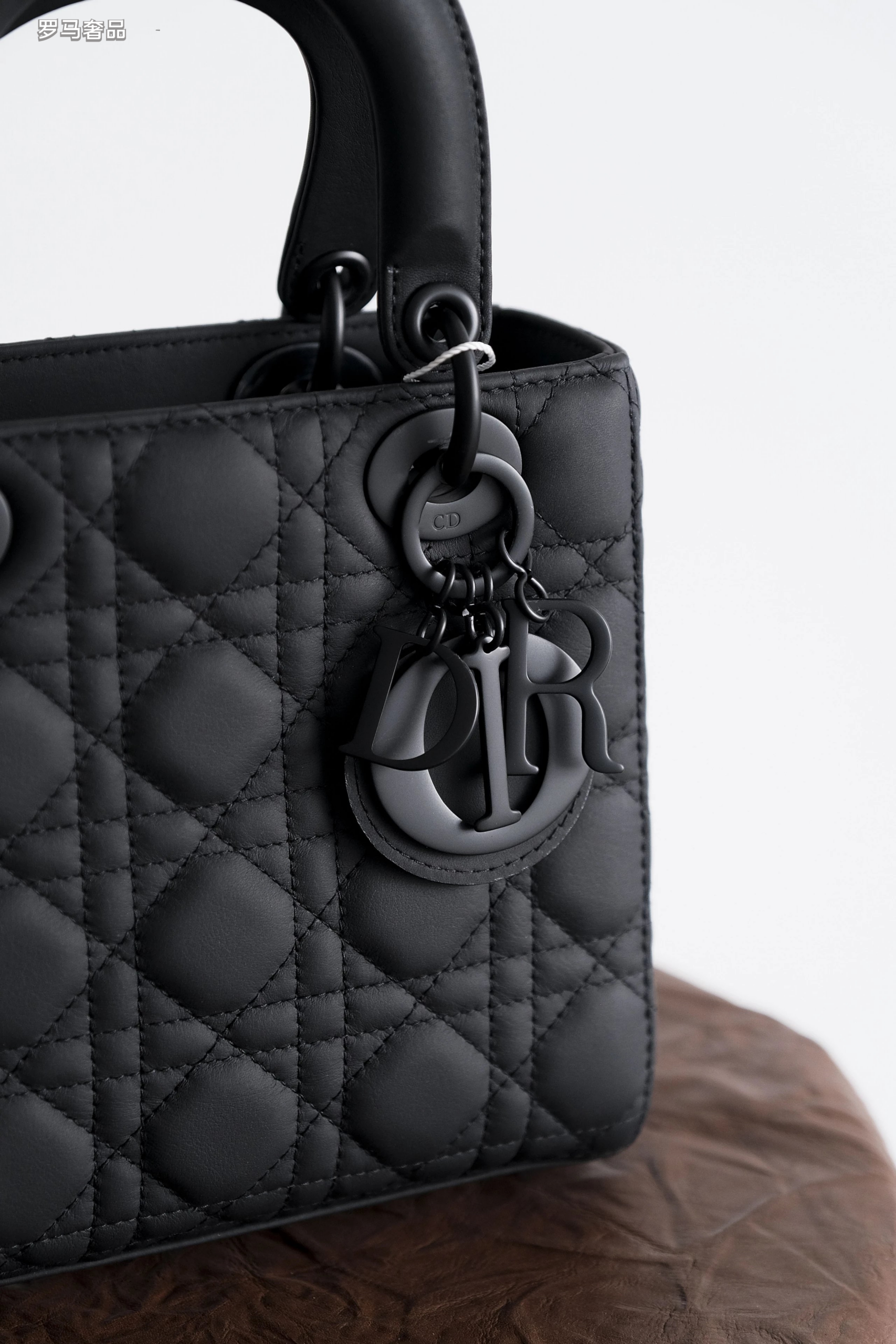 Lady Dior Style Ultra Matte Black Quilted Handbag with Shoulder Strap
