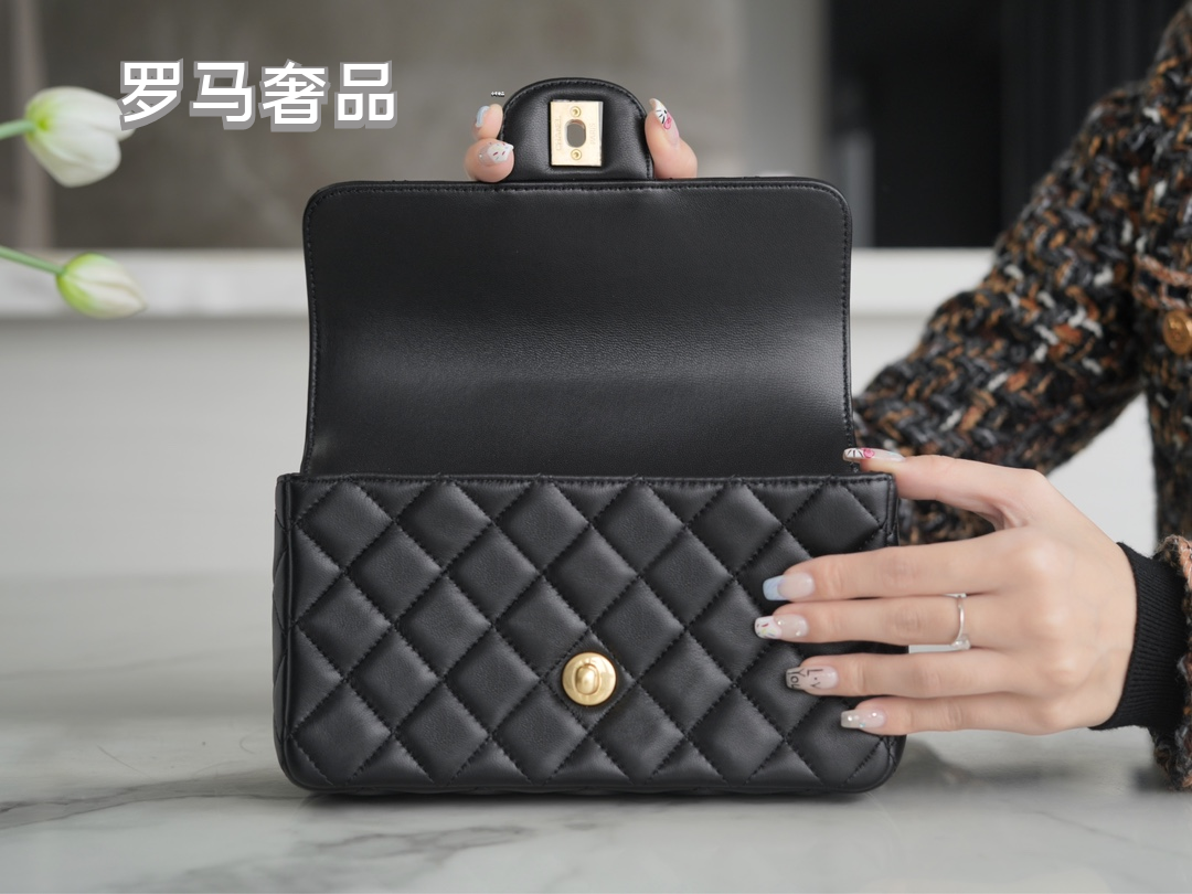 Women's Classic Quilted Black Flap Handbag with Gold-Tone Chain Details