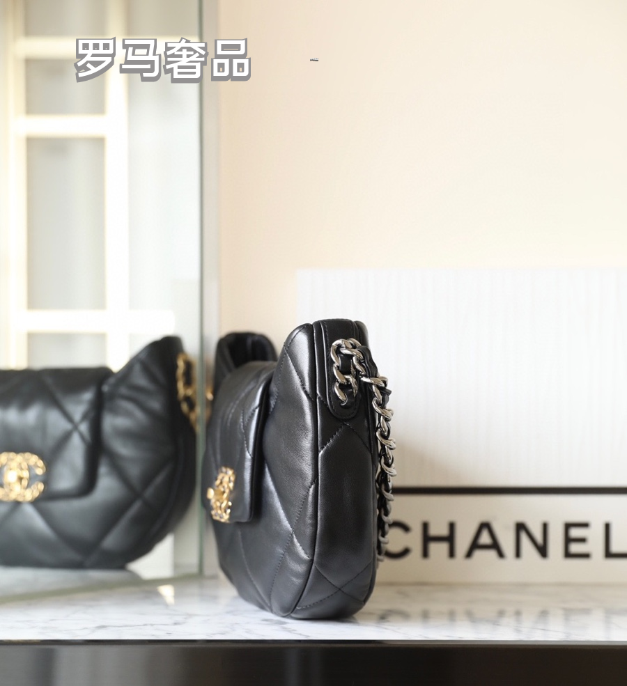 Chanel 19 Large Hobo Bag - Black Quilted Lambskin Leather with Gold-Tone Hardware