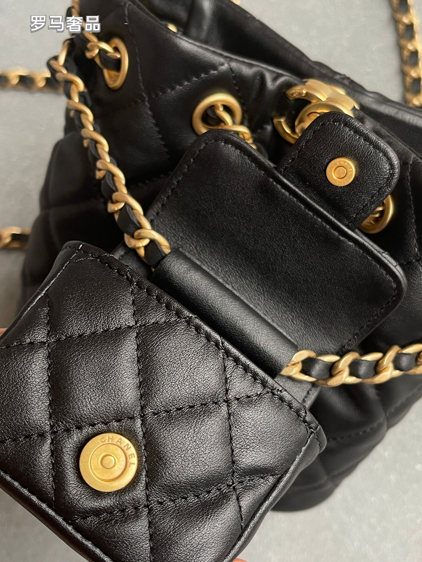 Chanel Small Quilted Lambskin Bucket Bag with Mini Pouch - Black with Gold Hardware