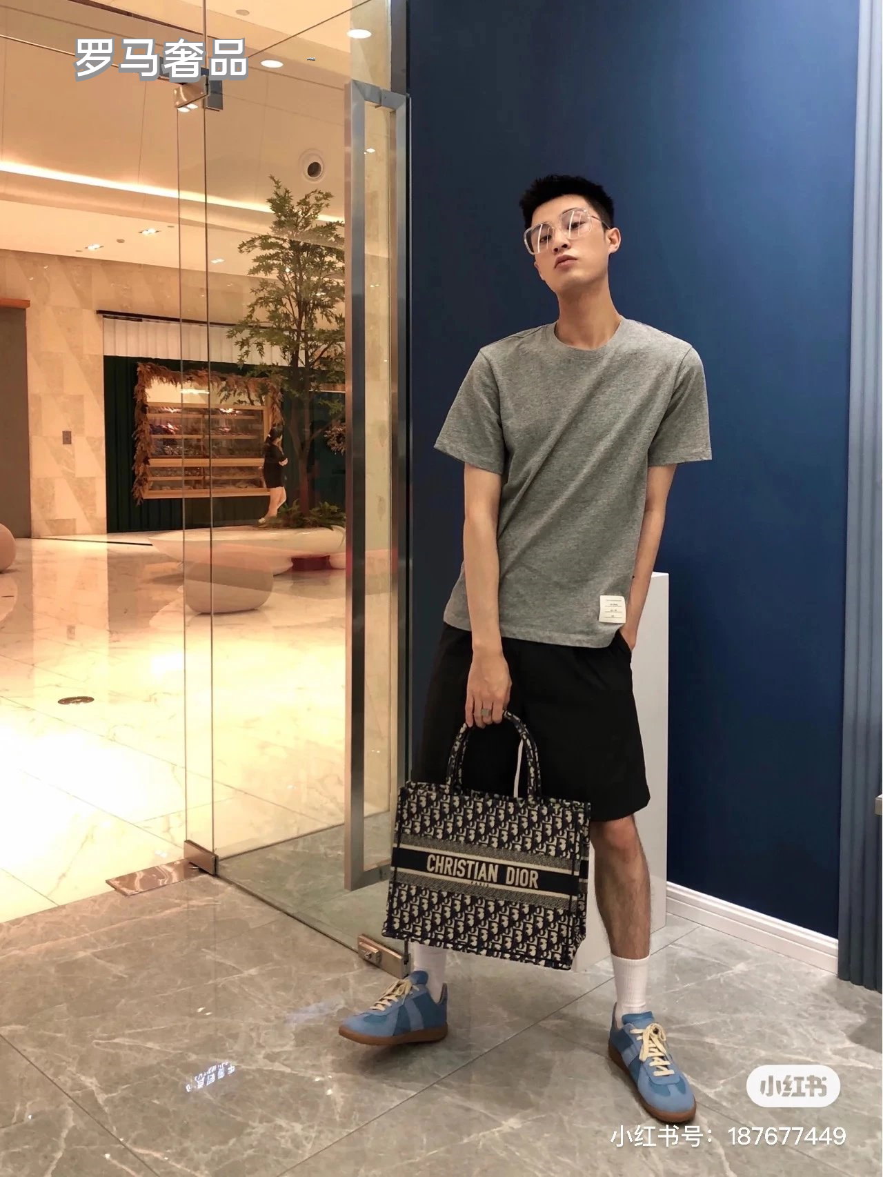 Christian Dior Book Tote Blue Dior Oblique Embroidery