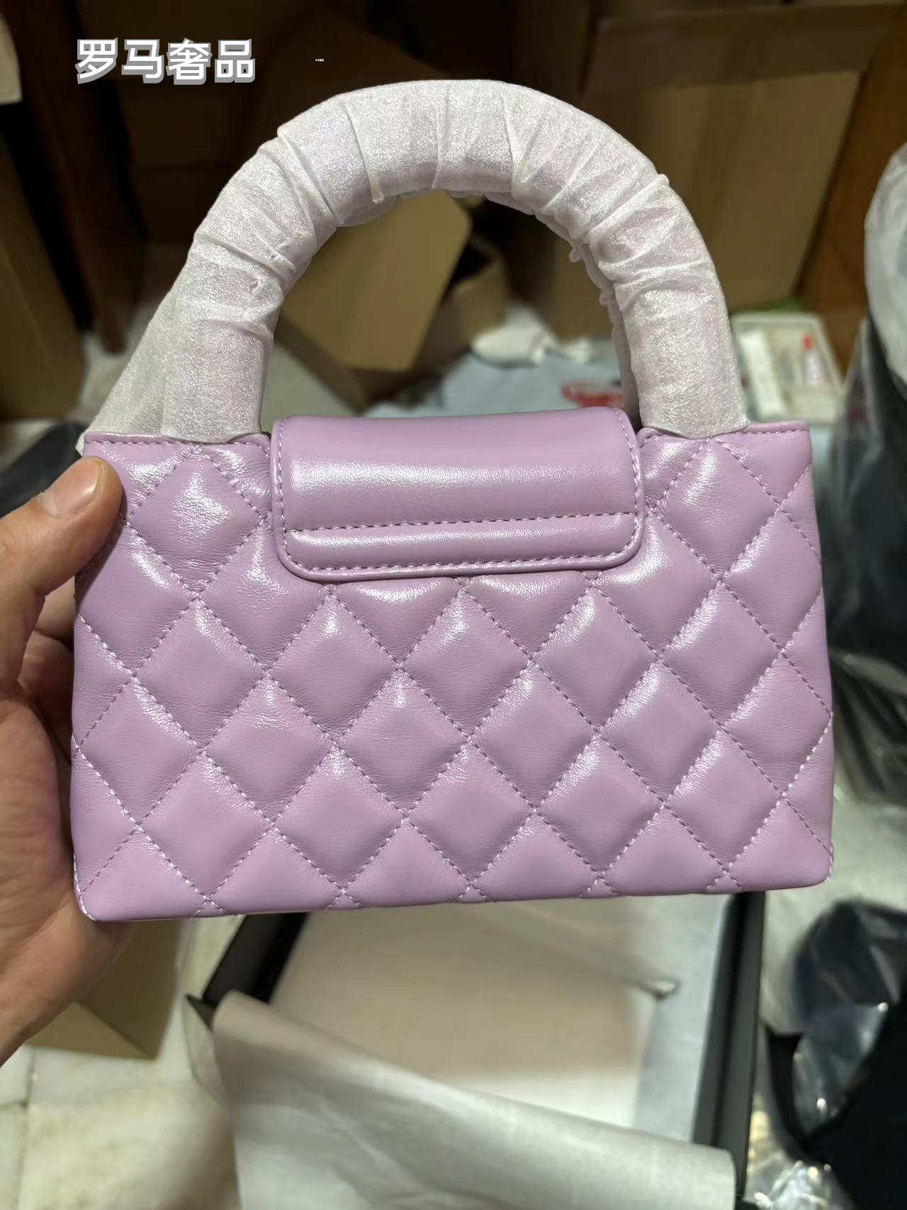 Chanel Quilted Purple Leather Mini Kelly Top Handle Bag - Gold Tone Hardware