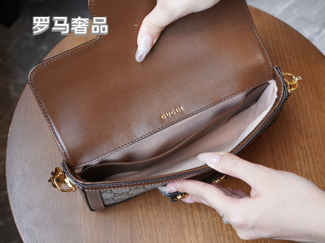 Gucci Horsebit 1955 Mini Shoulder Bag in GG Supreme Canvas with Brown Leather Trim